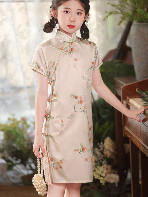 Floral Print Kids Girls Qipao Cheongsam Dress - Traditional Chinese Dress for Girls, Toddler & Baby - Perfect for Chinese New Year, Festivals & Cultural Events