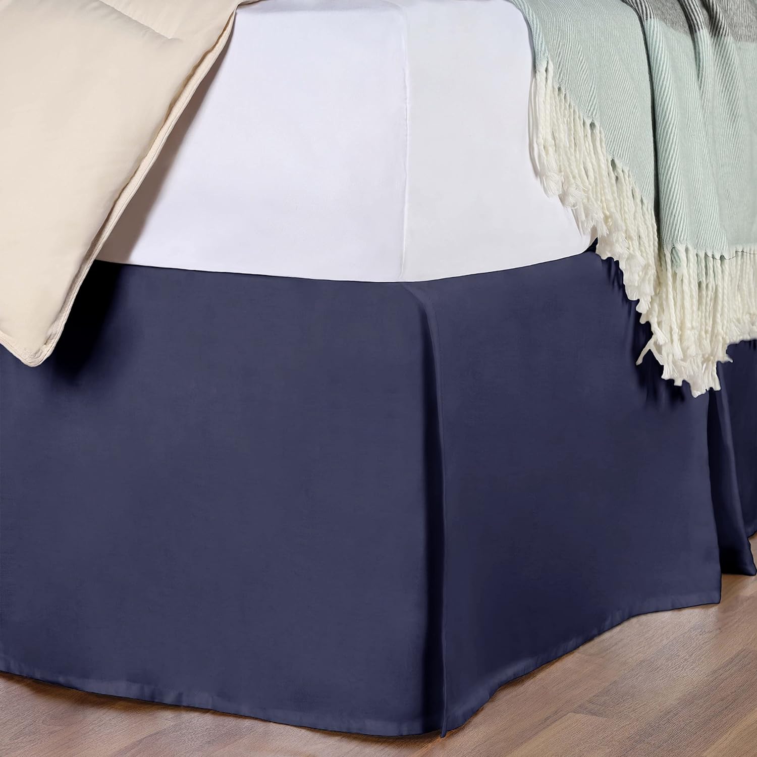 Premium Egyptian Cotton 300 Thread Count Solid Bed Skirt - Queen Size, Fitted Dust Ruffle for Elegant Bedroom Decor & Hotel-Style Luxury