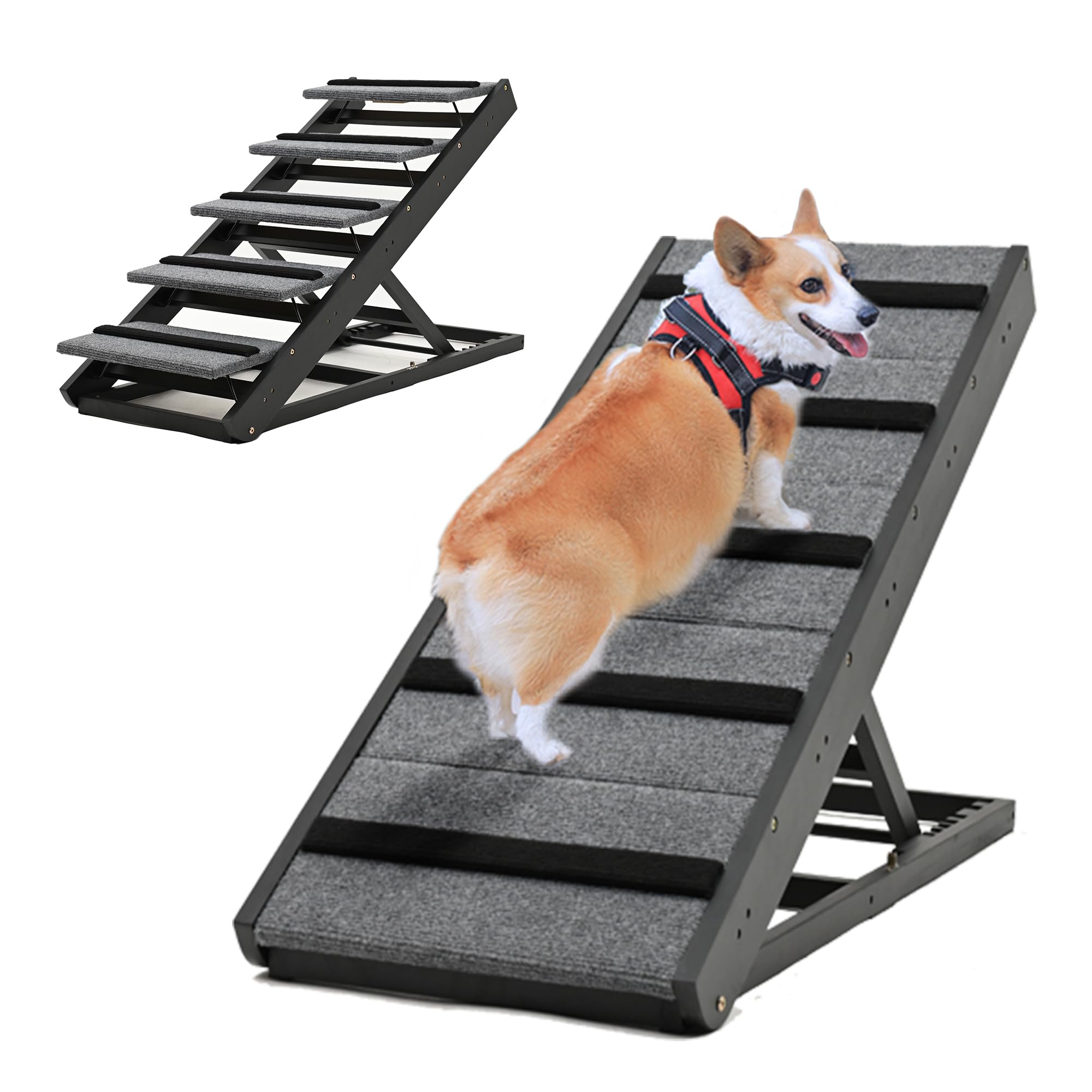 2-in-1 Dog Ramp & Stairs - Adjustable Wooden Pet Ramp for Beds, SUVs & Couches