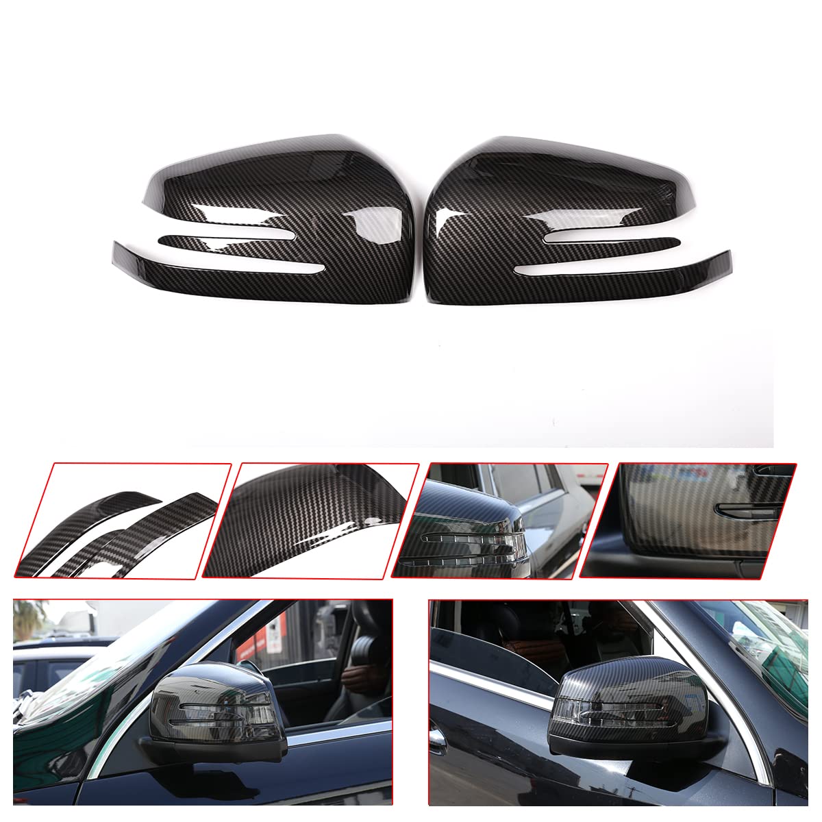 **Mercedes-Benz ML GL GLE GLS Car Side Mirror Cover Trim - ABS Carbon Fiber Pattern Protection Accessory - Enhances Style & Durability for Off-Road & Urban Driving**