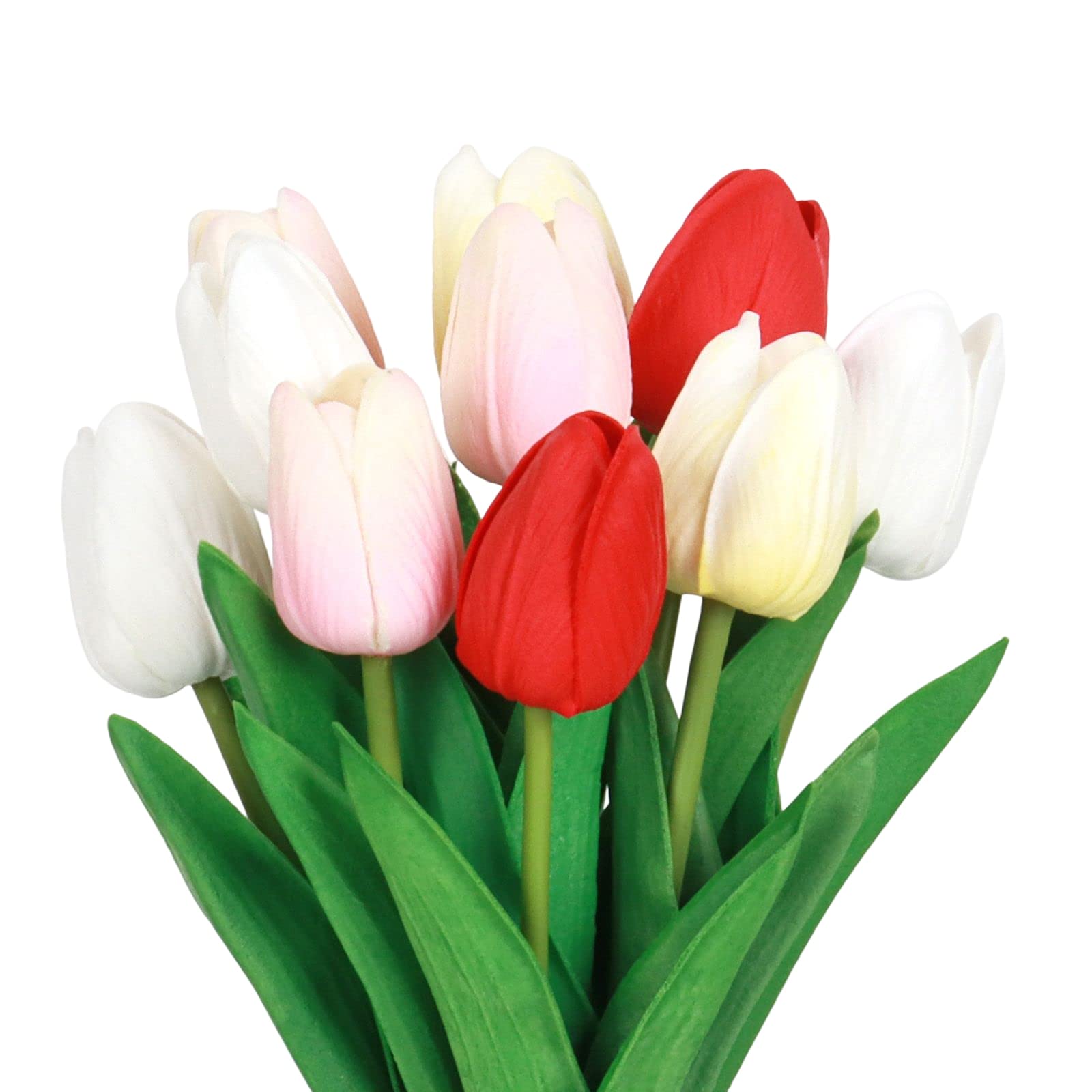 VaryFloral 10 Pcs Multicolor Artificial Tulips Flowers - PU Faux Single Stem Real Touch Bouquet for Wedding Centerpieces, Home Decor, Party Arrangements & DIY Crafts - Perfect for Spring Decor, Table Settings, and Gift Giving