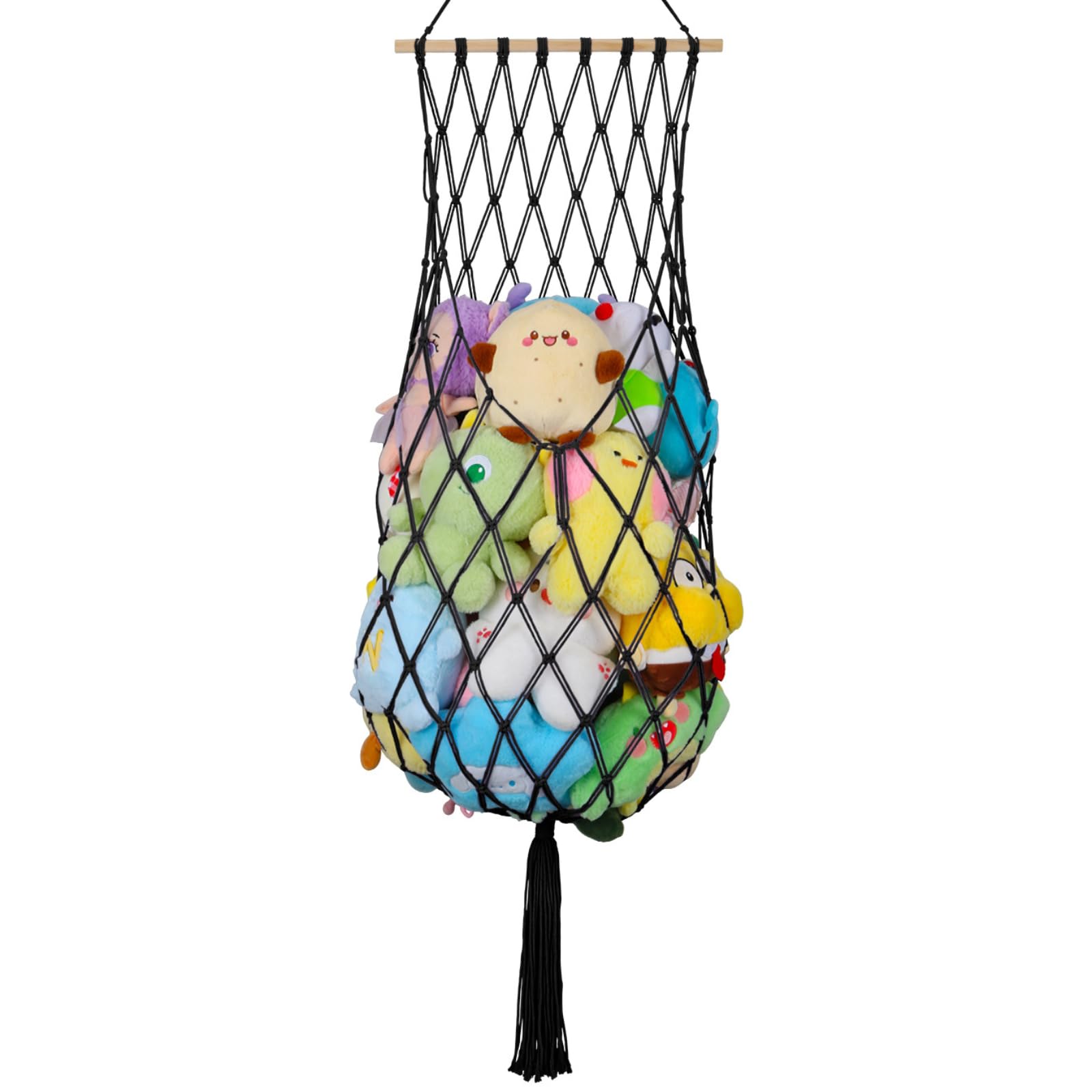 68 Inch Jumbo Macrame Vertical Stuffed Animal Hammock - Wall & Ceiling Hanging Plushie Holder for Kids Room, Nursery Decor (Black) | Perfect for Organizing Stuffed Toys in Bedrooms, Playrooms & Daycare Centers