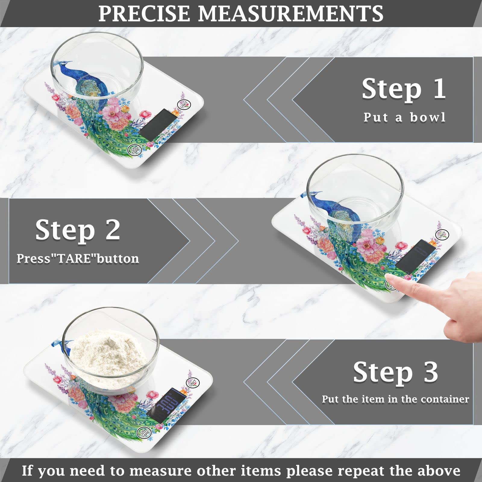 **Peacock Flowers Digital Kitchen Scale - Waterproof Food Scale with Ounces & Grams Measurement for Cooking, Baking, and Weight Loss | Perfect for Home, Restaurant & Meal Prep**