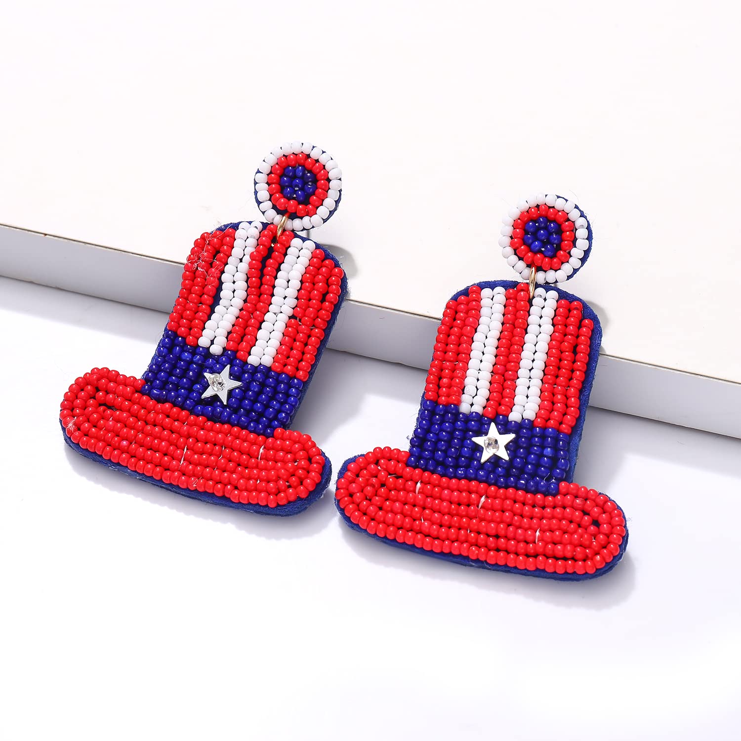 Handmade American Flag Dangle Earrings with Rainbow Beads - Patriotic Jewelry for Women, Independence Day Gifts | Perfect for 4th of July Celebrations, Festivals & Patriotic Events