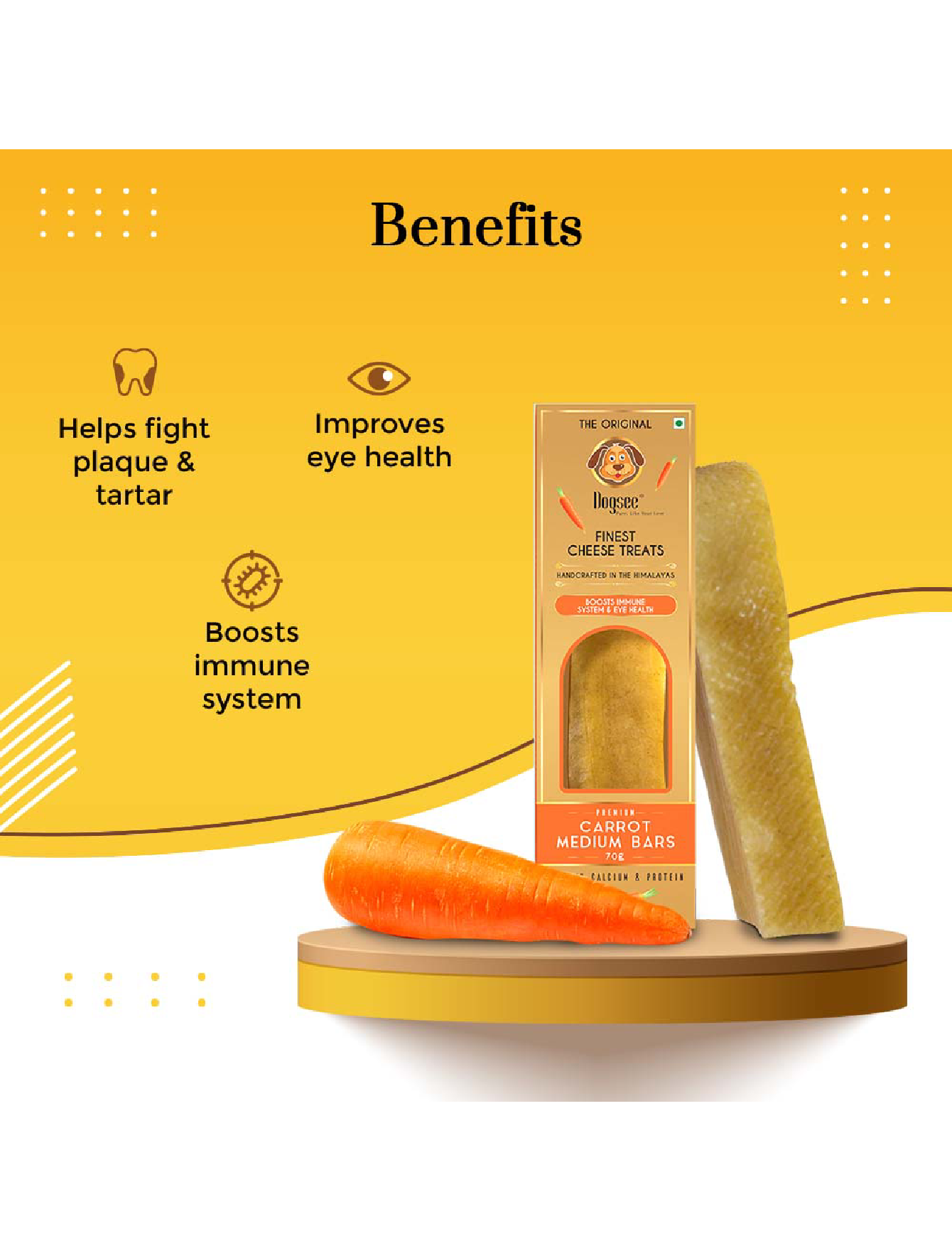 Organic Himalayan Yak Chew Dog Treats with Carrot - 70g All-Natural Long-Lasting Chew for Medium & Large Dogs - Perfect for Teething, Dental Health & Anxiety Relief