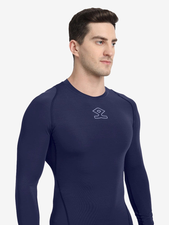 Shrey Intense Compression Long Sleeve Top for Men & Women - Navy Blue Performance Shirt for Workouts, Running & Yoga