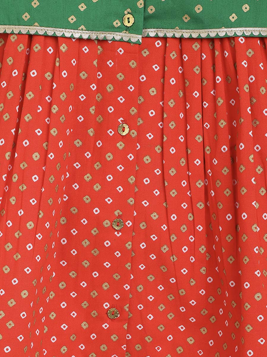 Baby Girl Bandhani Pattu Pavdai Green Traditional Indian Dress for Festivals & Special Occasions