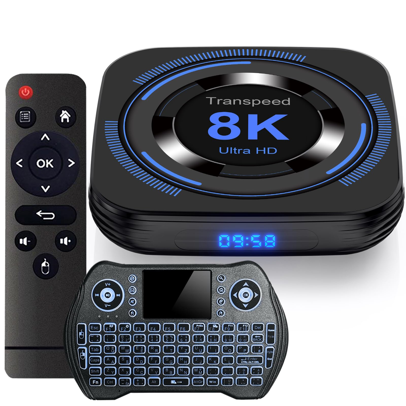 2024 Android TV Box 12.0 - 4GB RAM 64GB Storage, H618 Chipset with 8K HDR10 Support | Dual-Band WiFi (2.4G/5.8G), BT5.0, USB 2.0, 3D & Ethernet | Includes Mini Backlit Keyboard - Perfect for Streaming, Gaming & Home Entertainment