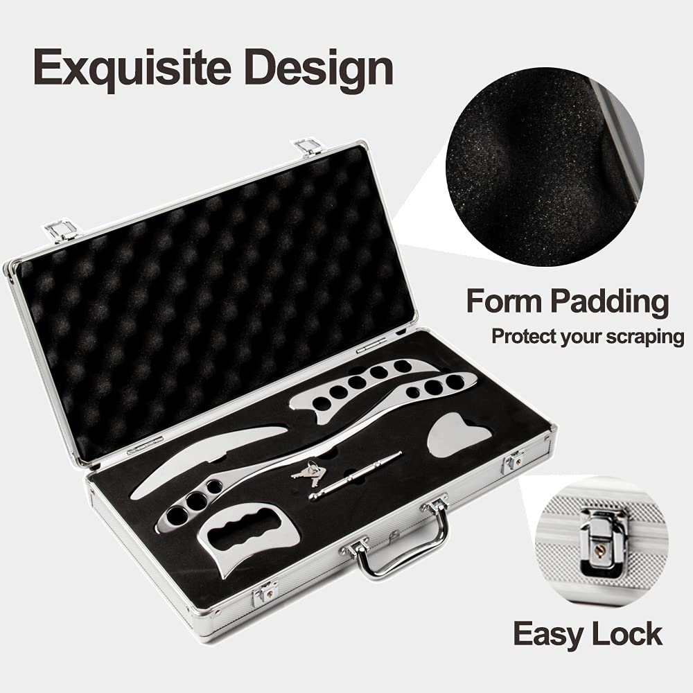 FeelFree Sport 6-Piece Stainless Steel Gua Sha Tool Set - Facial & Muscle Scraper, Acupressure Massage Pen for Pain Relief & Soft Tissue Mobilization - Perfect for Home Spa, Physical Therapy & Self-Care Routine