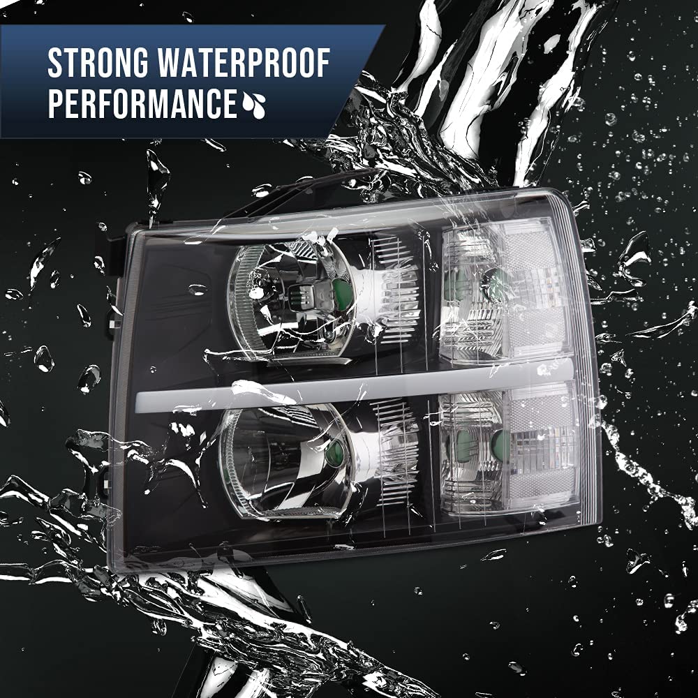 G-PLUS LED DRL Headlights for 2007-2014 Chevy Silverado 2500 3500 & HD Models | Compatible with 2007-2013 Silverado 1500 | Clear Lens Black Housing | Upgrade Your Truck Lighting for Night Driving & Off-Road Adventures