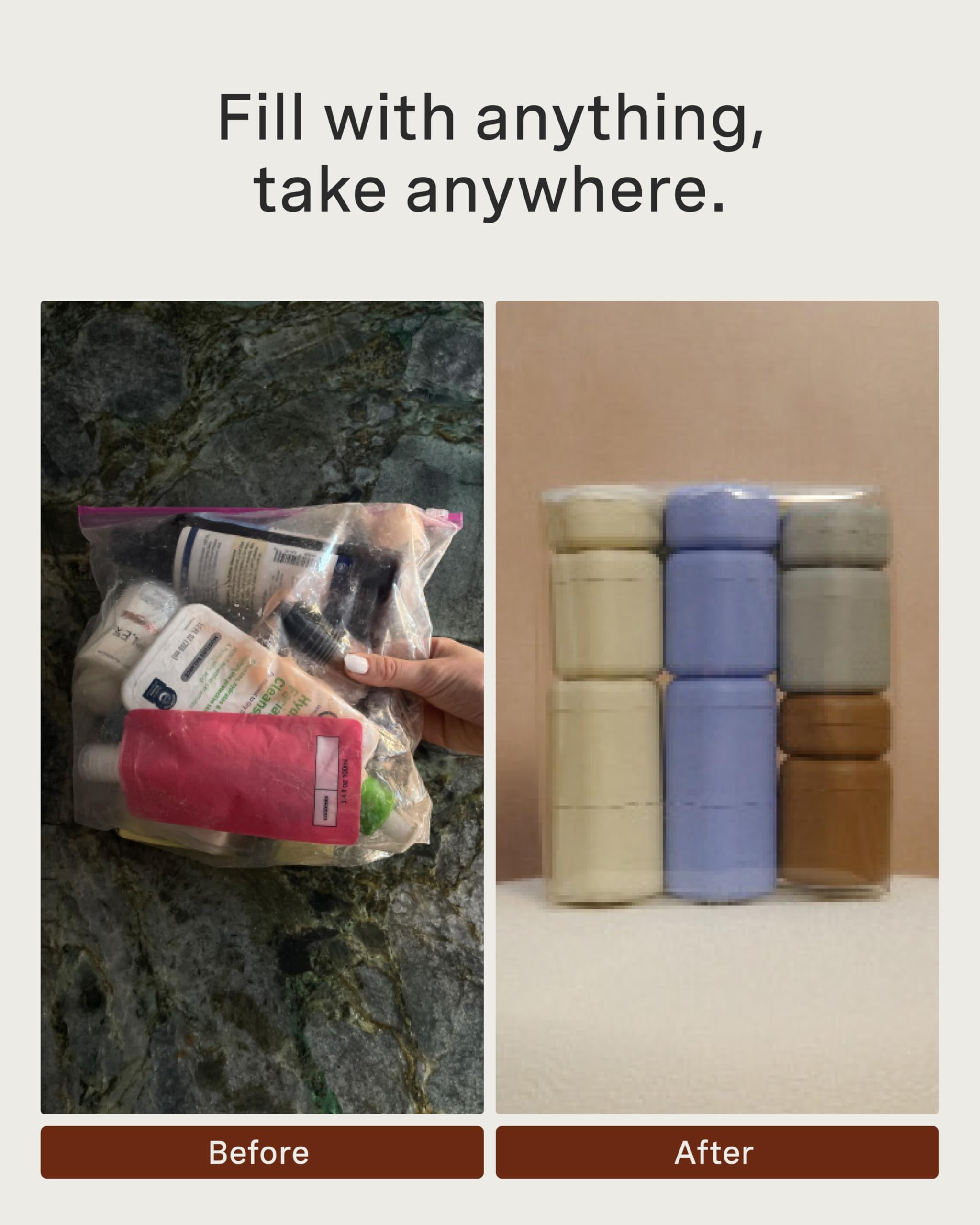 Cadence Travel Containers - Magnetic Skincare Set with 2 Small (0.56oz), 4 Medium (1.32oz) & Extender (1.43oz) Capsules - Leakproof Refillable Toiletry Organizer with Labels - Perfect for Travel, Gym & Daily Skincare Routine - Eucalyptus Scented