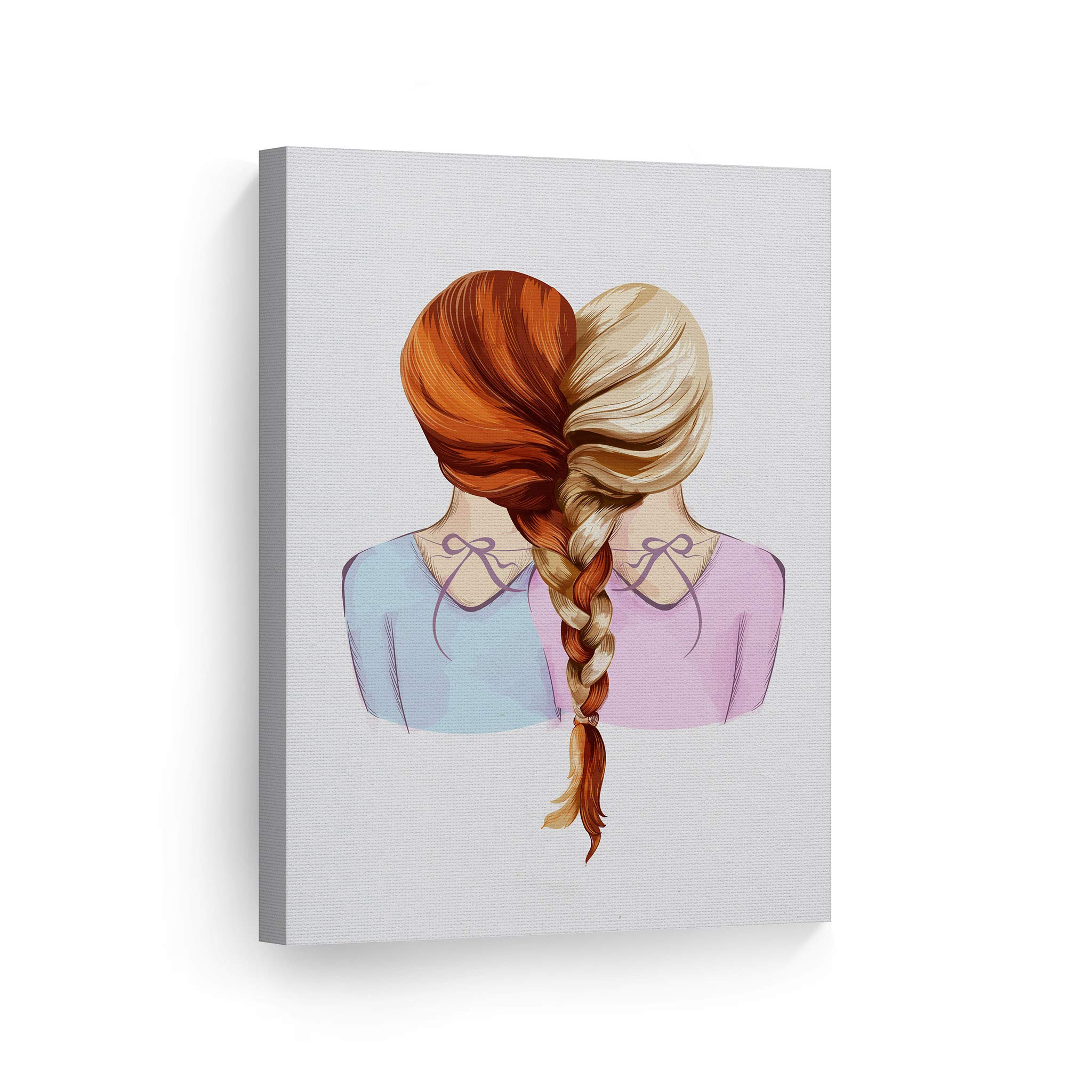 Smile Art Design Lovely Redhead and Blonde Girl Braid Canvas Print - 36x24 Inch Ready to Hang Kids Room Decor, Nursery Wall Art, Baby Room Decoration | Made in USA | Perfect for Children's Bedroom, Playroom & Gift