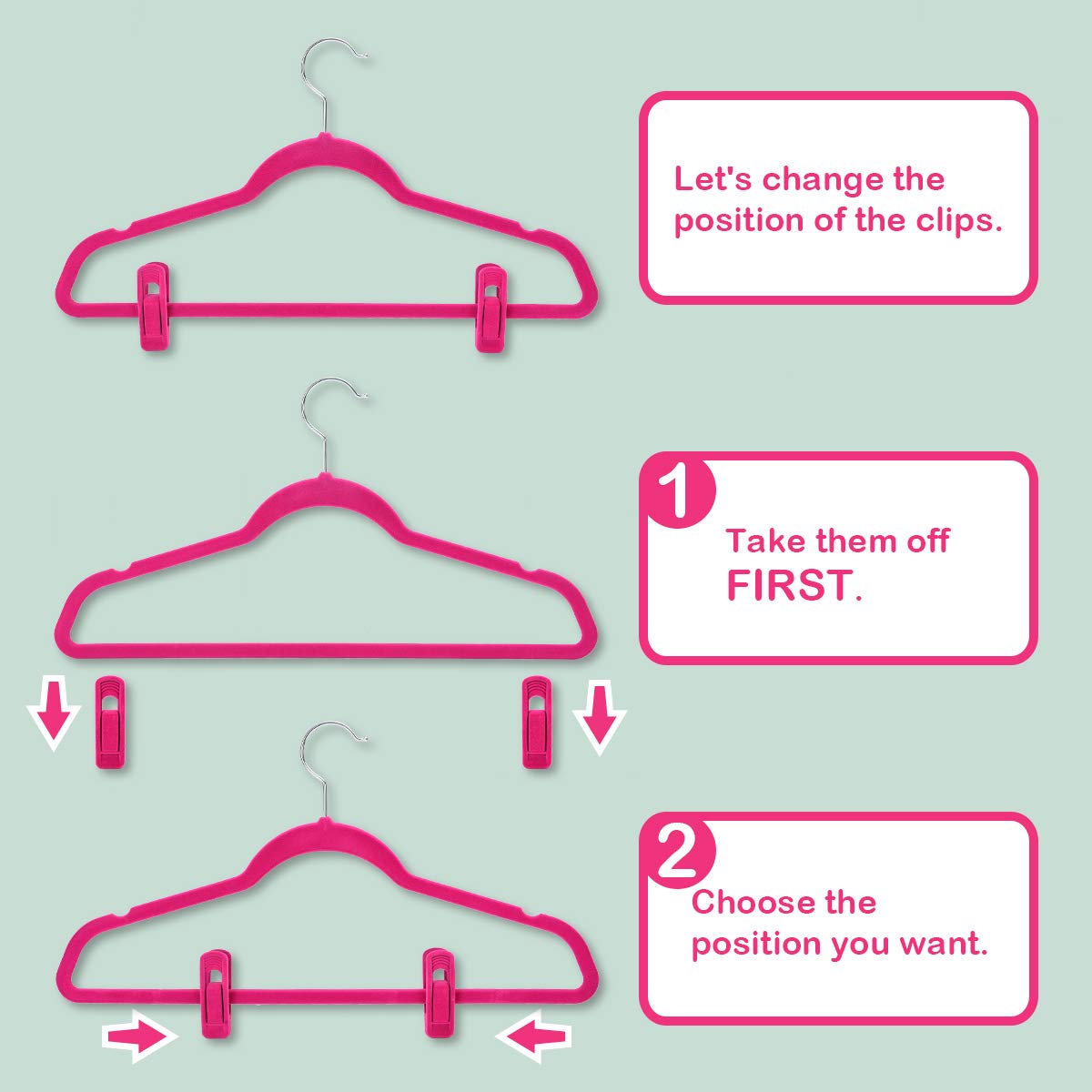20-Pack Hot Pink Velvet Hangers with Strong Finger Clips - Non-Slip Pants Hangers for Thin Clothes | Perfect for Closet Organization, Wardrobe Storage & Travel Use