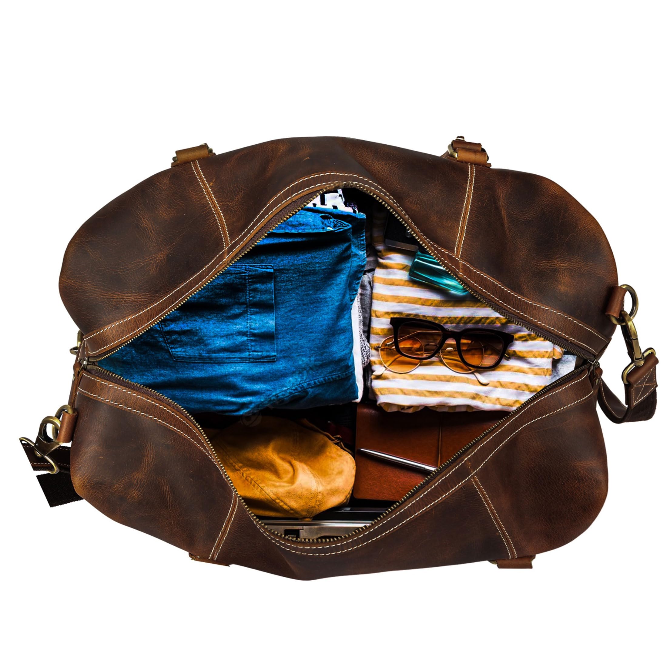 Premium Full Grain Leather Duffel Bag for Men & Women - 20