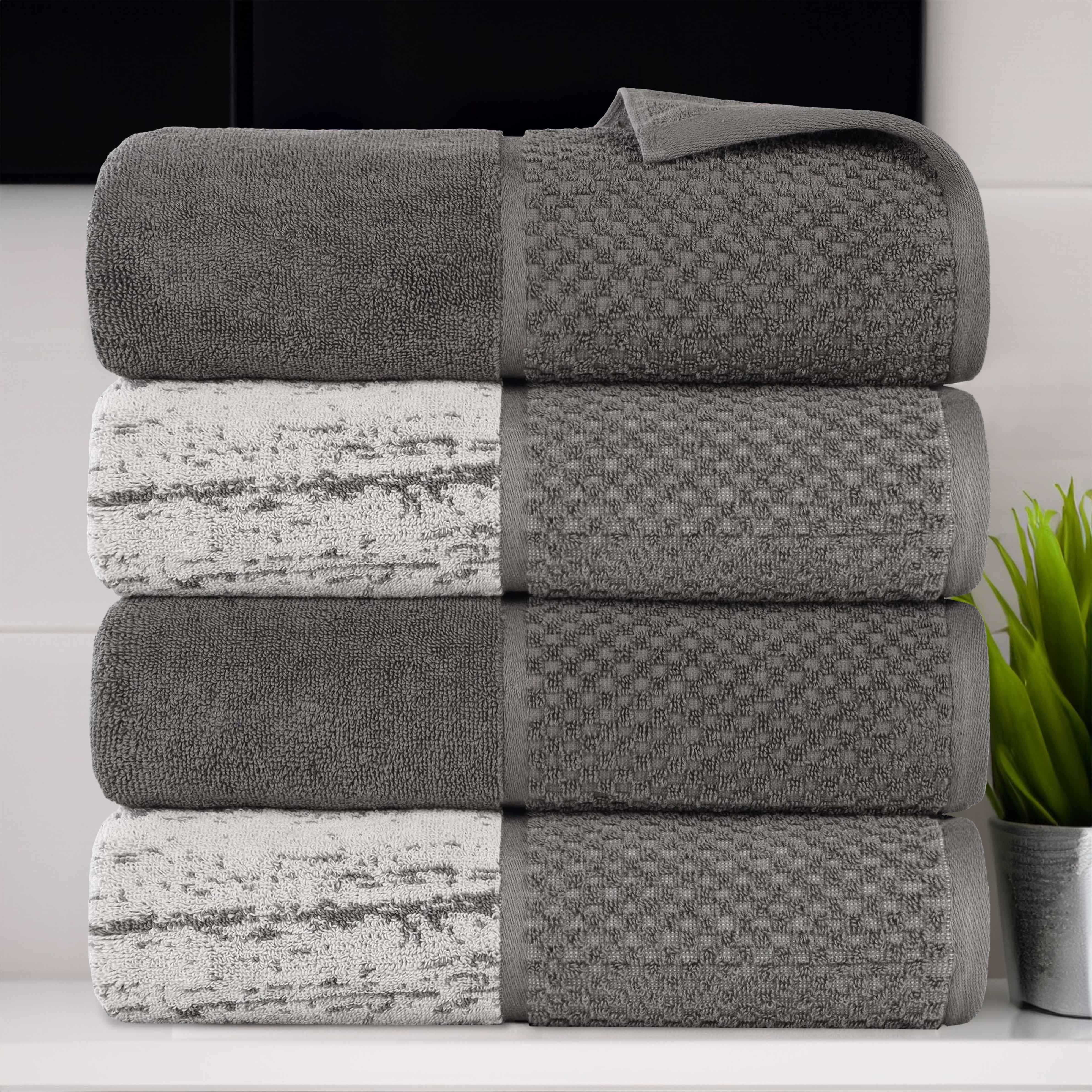 Premium Cotton Plush Jacquard Bath Towel Set of 4 - Ultra Soft & Absorbent Luxury Towels for Spa, Bathroom & Beach Use