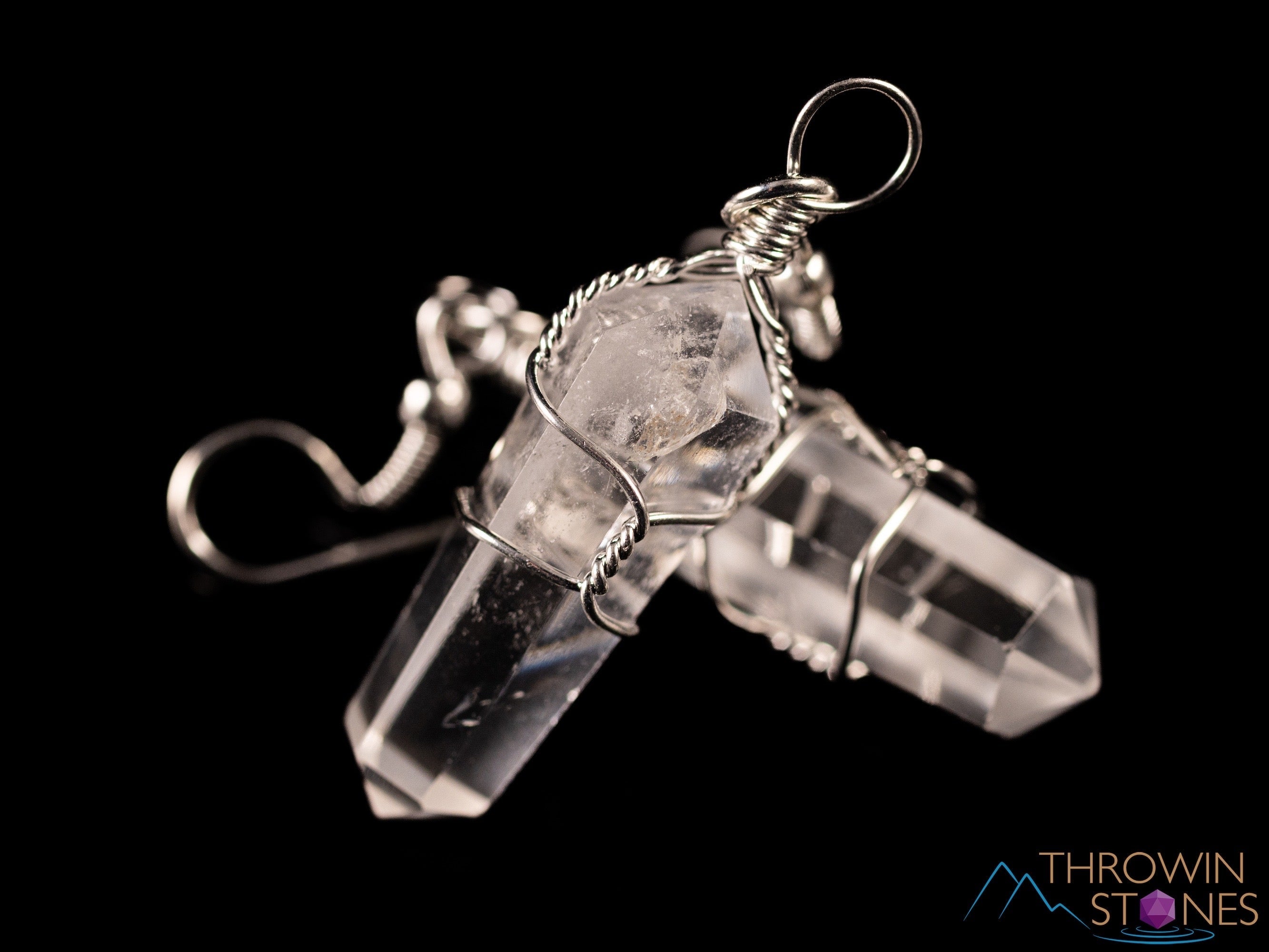 Clear Quartz Crystal Earrings - Wire Wrapped Dangle Jewelry with Natural Crystal Points (E0200) for Healing, Meditation & Spiritual Gifts