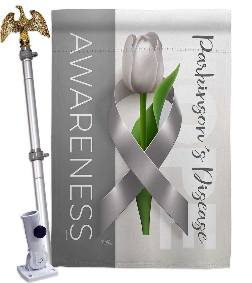 Parkinson's Disease Awareness Flag Set - Double Sided Eagle & Ribbon Design - Support Survivors, Cancer, Autism, Breast Cancer & BLM - Made in USA - Perfect for Garden, Yard Decor & Inspirational Gifts