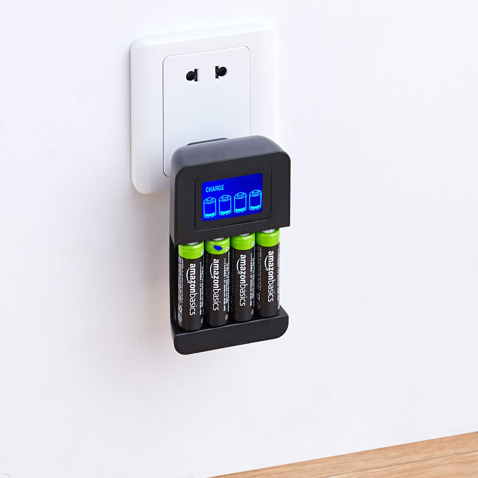 Amazon Basics Smart Digital Battery Charger for 4 AA/AAA Rechargeable Batteries - Black | Fast Charging with LCD Display | Perfect for Cameras, Toys, and Electronic Devices