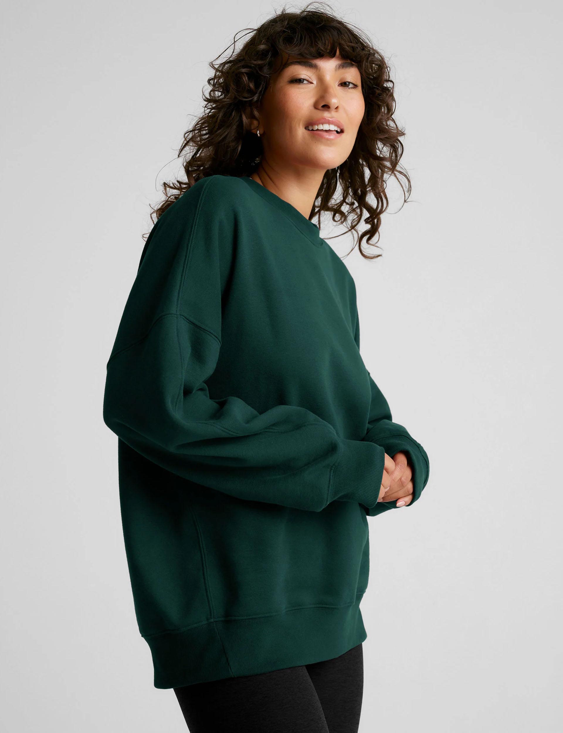 Solstice Fleece Oversized Sweatshirt - Dark Spruce Green | Cozy Oversized Pullover for Women | Perfect for Casual Wear, Lounge & Winter Outfits