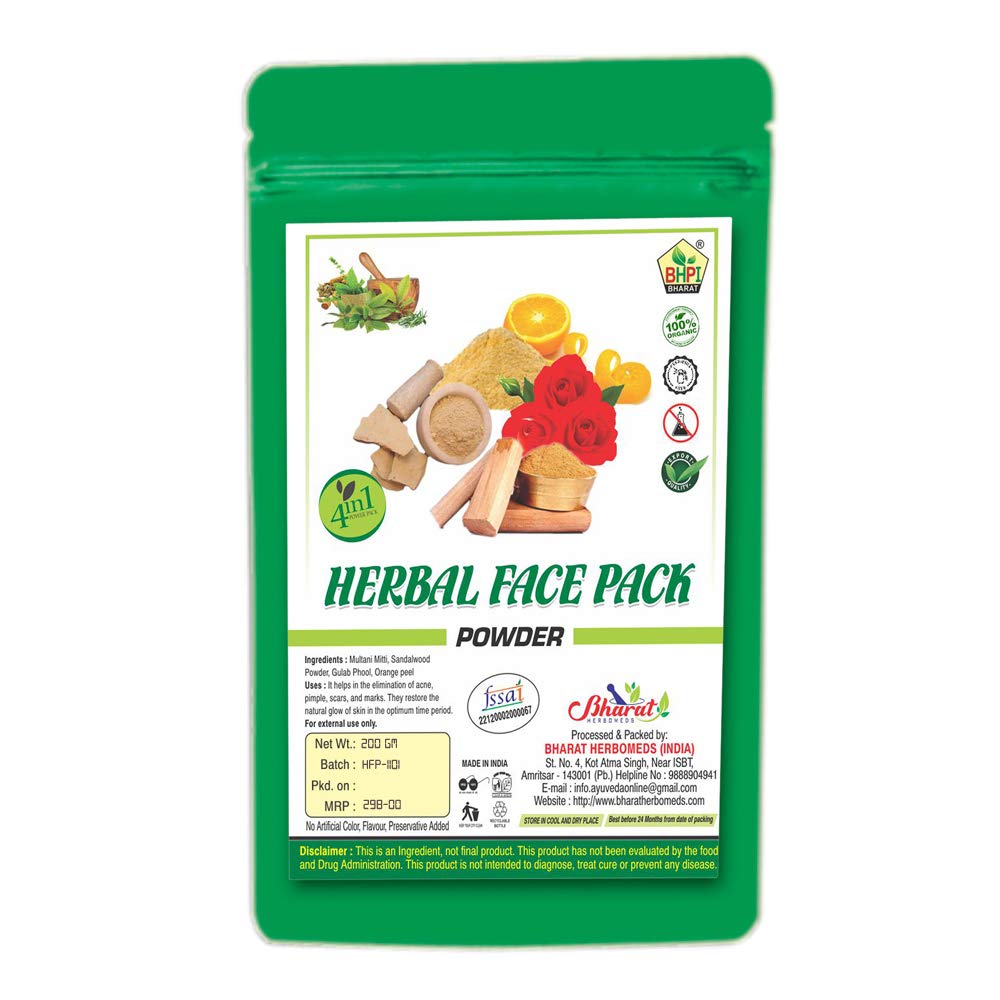 Bharat Herbal Face Pack 200gm - Ubtan Face Mask with Sandalwood & Multani Mitti for Skin Lightening & Tan Removal | 4-in-1 Ayurvedic Treatment for Glowing Skin | Perfect for Daily Skincare & Spa Treatments