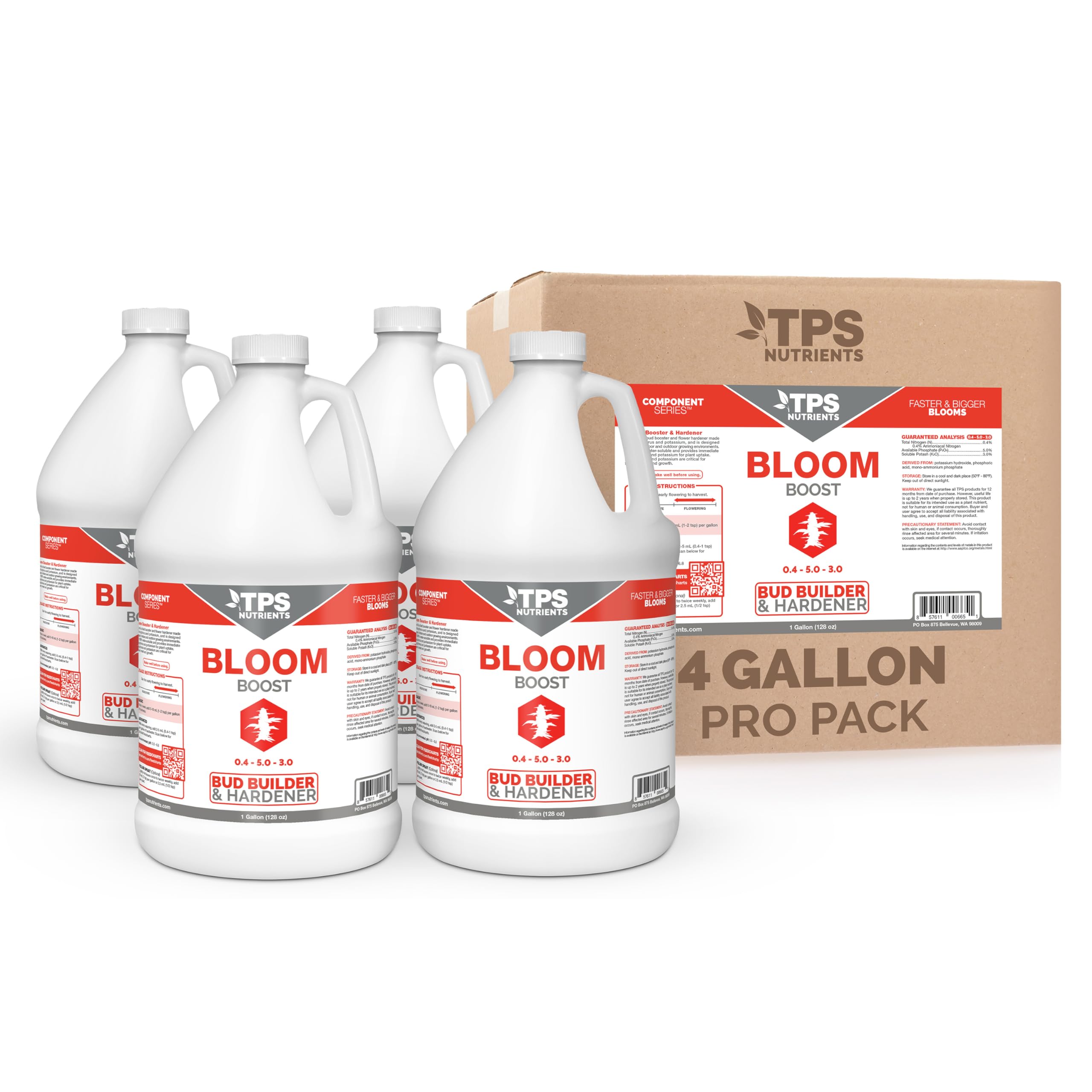 TPS NUTRIENTS Bloom Bud Builder & Flower Hardener - Fast Flowering Plant Nutrient Supplement for Bigger Blooms (4 Gallon Pro Pack - 4 x 128 oz) | Ideal for Hydroponics, Soil Gardening & Indoor/Outdoor Plants