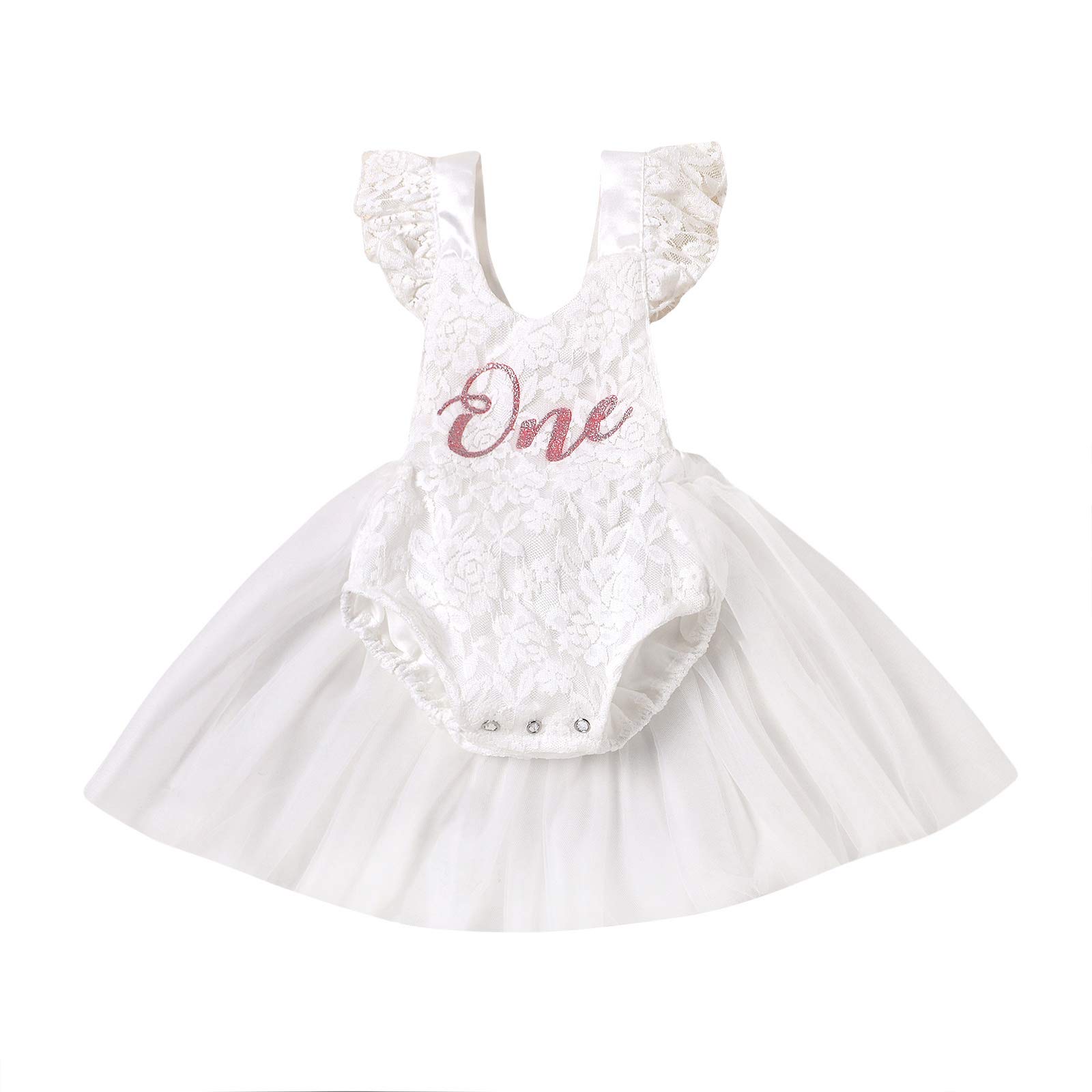 Baby Girl 1st Birthday Outfit - Lace Sleeve Ruffle Romper Dress with Floral Embroidery & Backless Tutu Skirt | First Birthday Photo Shoot, Party Dress, Special Occasion Outfit