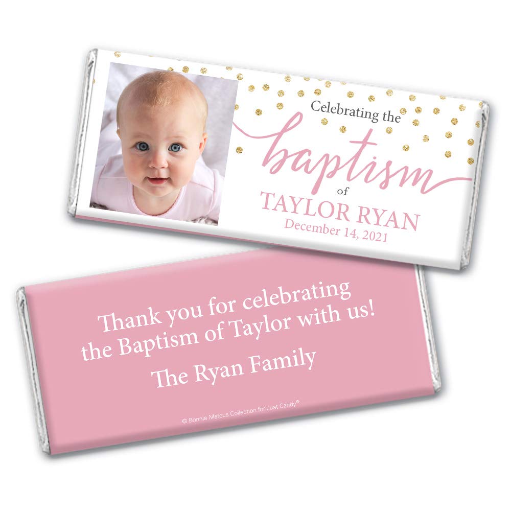 Personalized Baptism Chocolate Favors - 36 Pack Custom Photo Candy Bars for Girls - Perfect for Christening Gifts, Baby Showers & Religious Celebrations