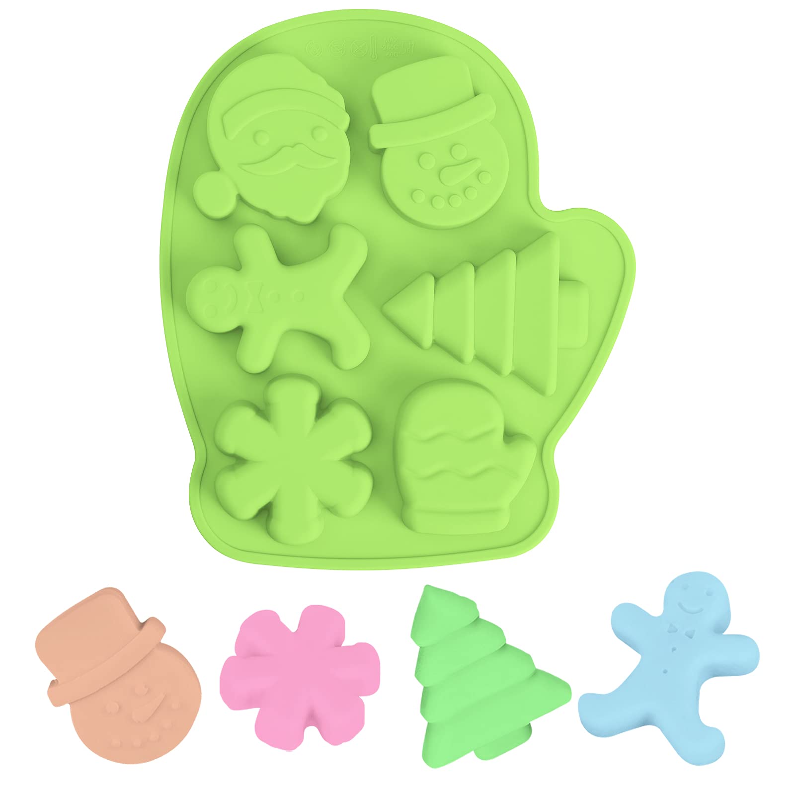 Christmas Silicone Mold Set - 6 Holiday Shapes for Soap, Chocolate & DIY Baking | Large Glove Pattern Molds for Festive Treats & Homemade Gifts (Bright Green) - Perfect for Holiday Parties, Cookie Decorating & Christmas Crafts