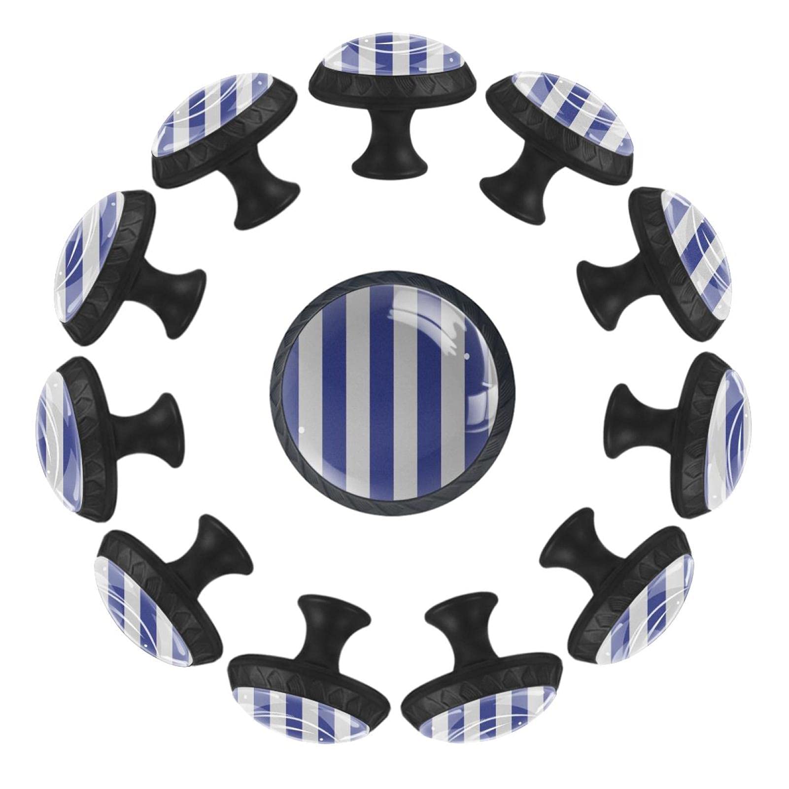 12 Pack Navy Blue Striped Cabinet Knobs - Kitchen Cupboard Handles, Dresser Drawer Pulls with Screws - Perfect for Home Renovation & Furniture Upgrade