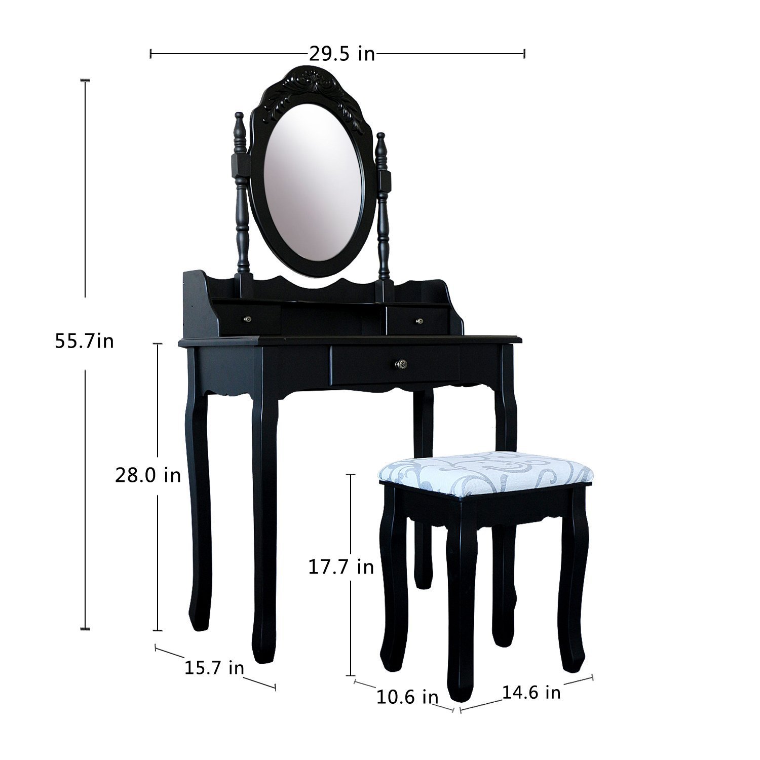 Vanity Table Set with Stool - 3 Drawer Makeup Dressing Table for Bedroom, Beauty Station Furniture with Cushioned Seat, Easy Assembly | Perfect for Makeup Organization, Dressing Room & Bedroom Decor