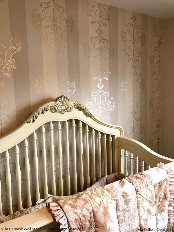 Villa Alison Woolley Damask Wall Stencil - Reusable DIY Painting Template for Home Decor, Accent Walls, and Furniture - Perfect for Bedrooms, Living Rooms, and Craft Projects