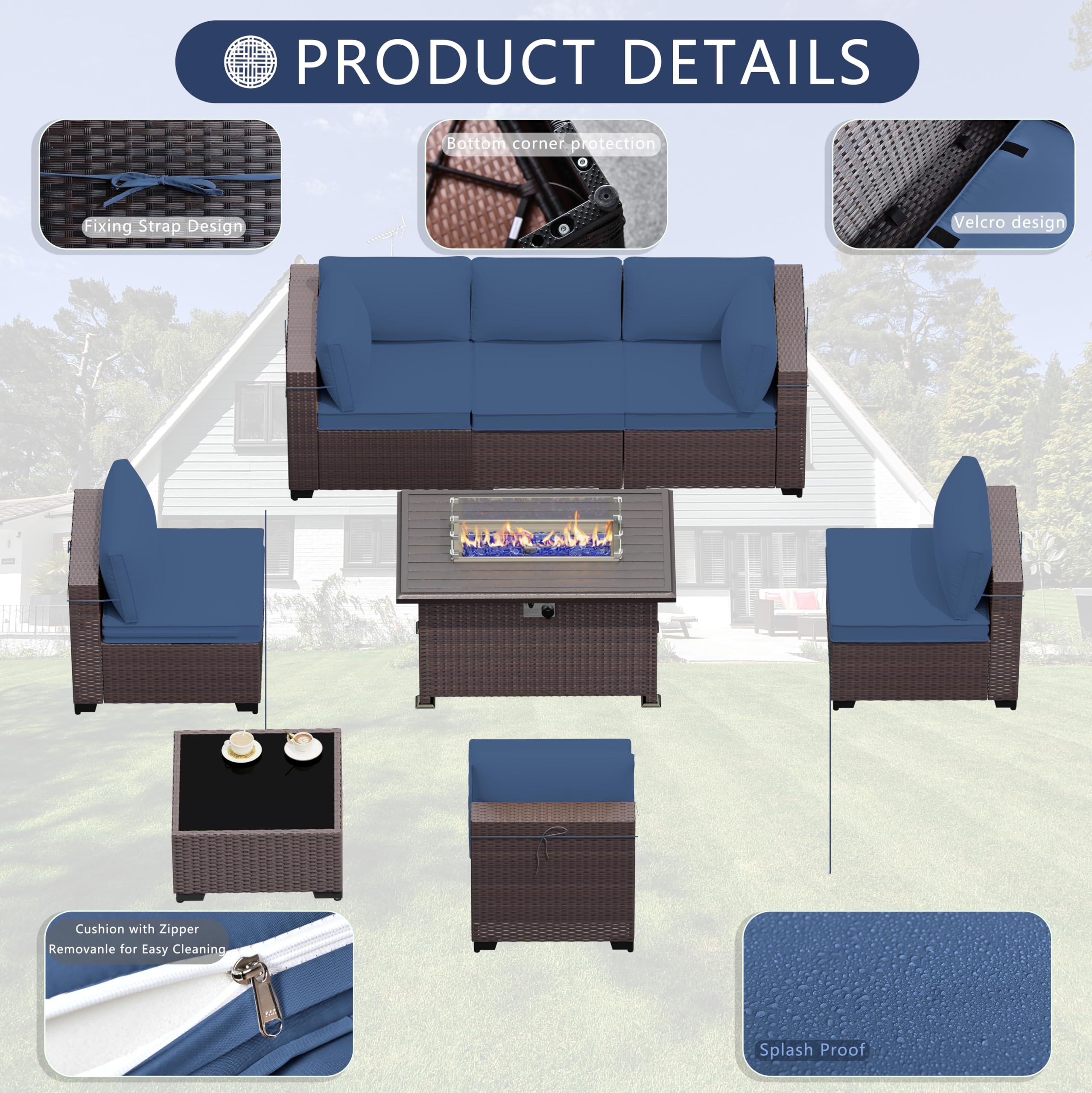 7-Piece Outdoor Patio Furniture Set with 43