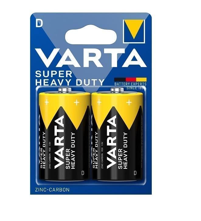 Varta Superlife 10500220 Zinc Carbon Batteries - 1.5V Mono D/LR20 Size (Pack of 2) 6000mAh High Capacity - Perfect for Flashlights, Radios & Emergency Devices