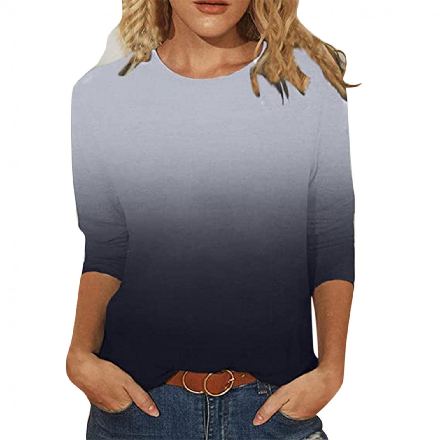 FABIURT Women's 3/4 Sleeve Butterfly Print T-Shirt - Casual Loose Fit Lightweight Blouse Top for Everyday Wear, Spring & Summer Outfits, Office & Weekend Style