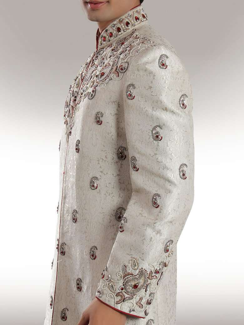 Anwar Smart Look Cream Sherwani for Men | Premium Indian Wedding Sherwani Outfit | Perfect for Groom, Groomsmen & Special Occasions