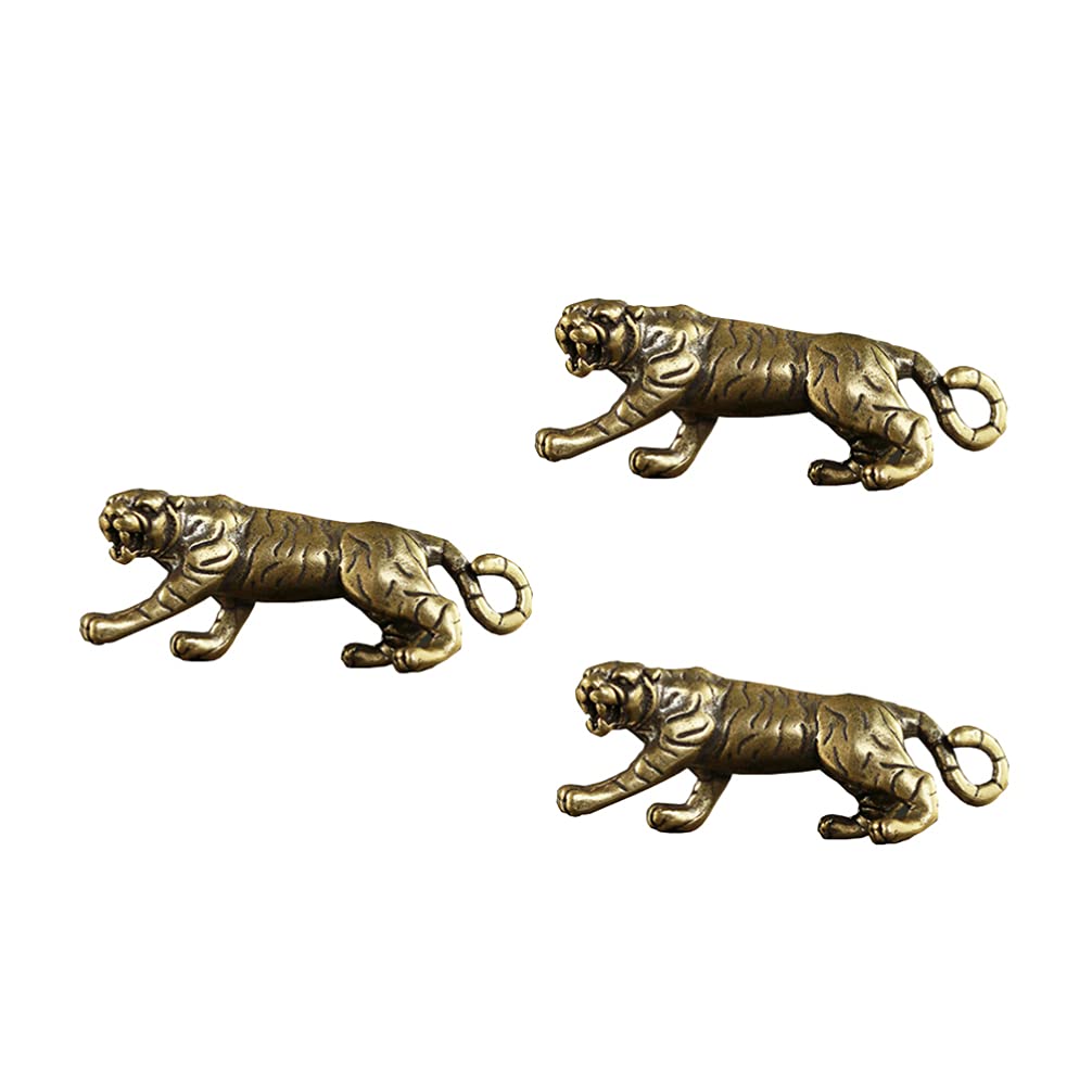 HEALLILY 3Pcs Brass Wealth Tiger Figurine - Lucky Animal Sculpture for Home & Office Decor, Feng Shui Keychain Charm - Perfect for Desk Decor, Gift Giving & Wealth Attraction