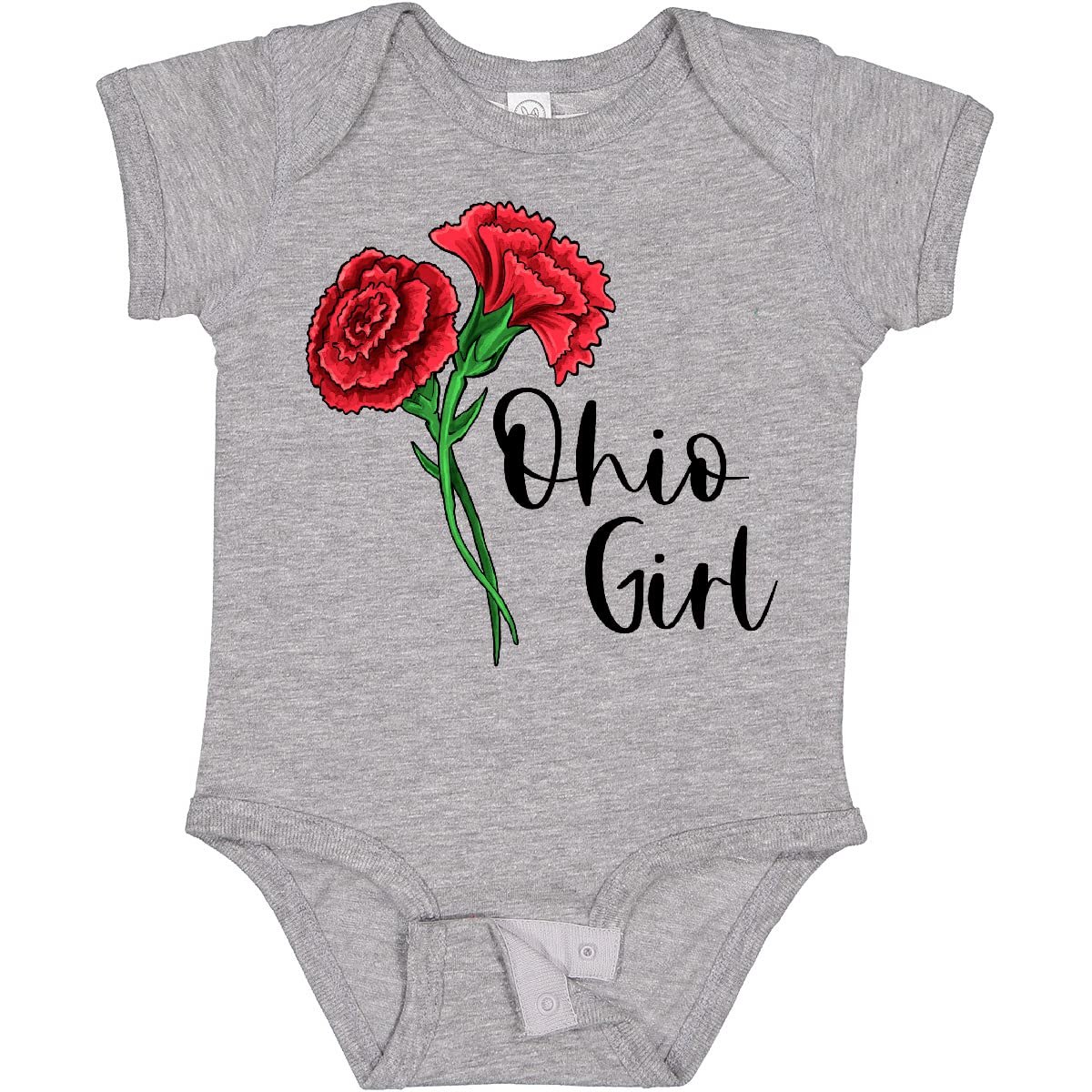 Inktastic Ohio Girl with Red Carnations Baby Bodysuit - Soft Cotton Onesie for Infants & Toddlers - Perfect for Family Photos, Birthdays & Everyday Wear