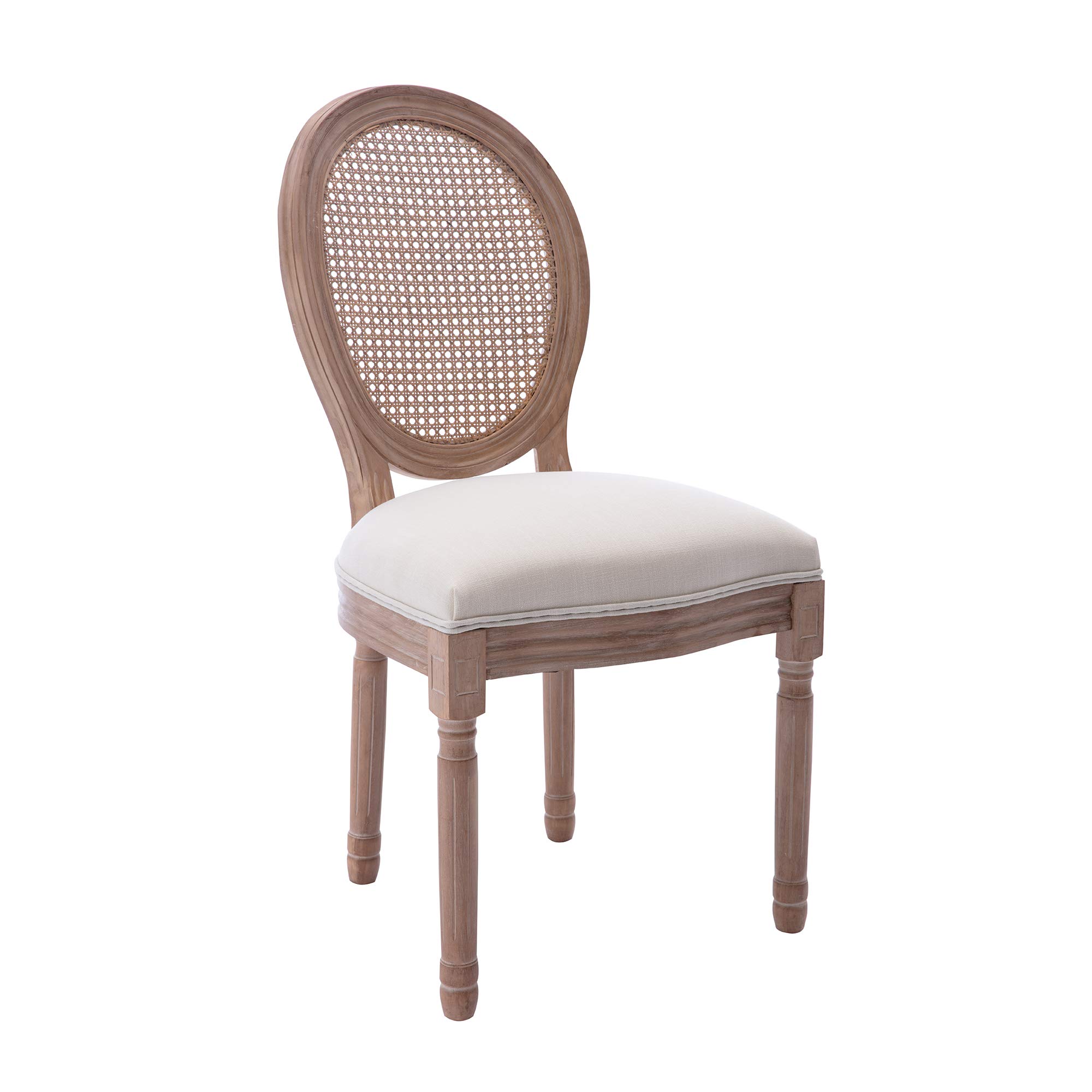 2 French Country Dining Chairs Set - Farmhouse Fabric & Cane Upholstered Kitchen Chairs with Carved Solid Wood Frame - Perfect for Home, Office, Restaurant & Cafe Decor (Style 1) | Elegant Seating for Dining Rooms, Breakfast Nooks & Bistros