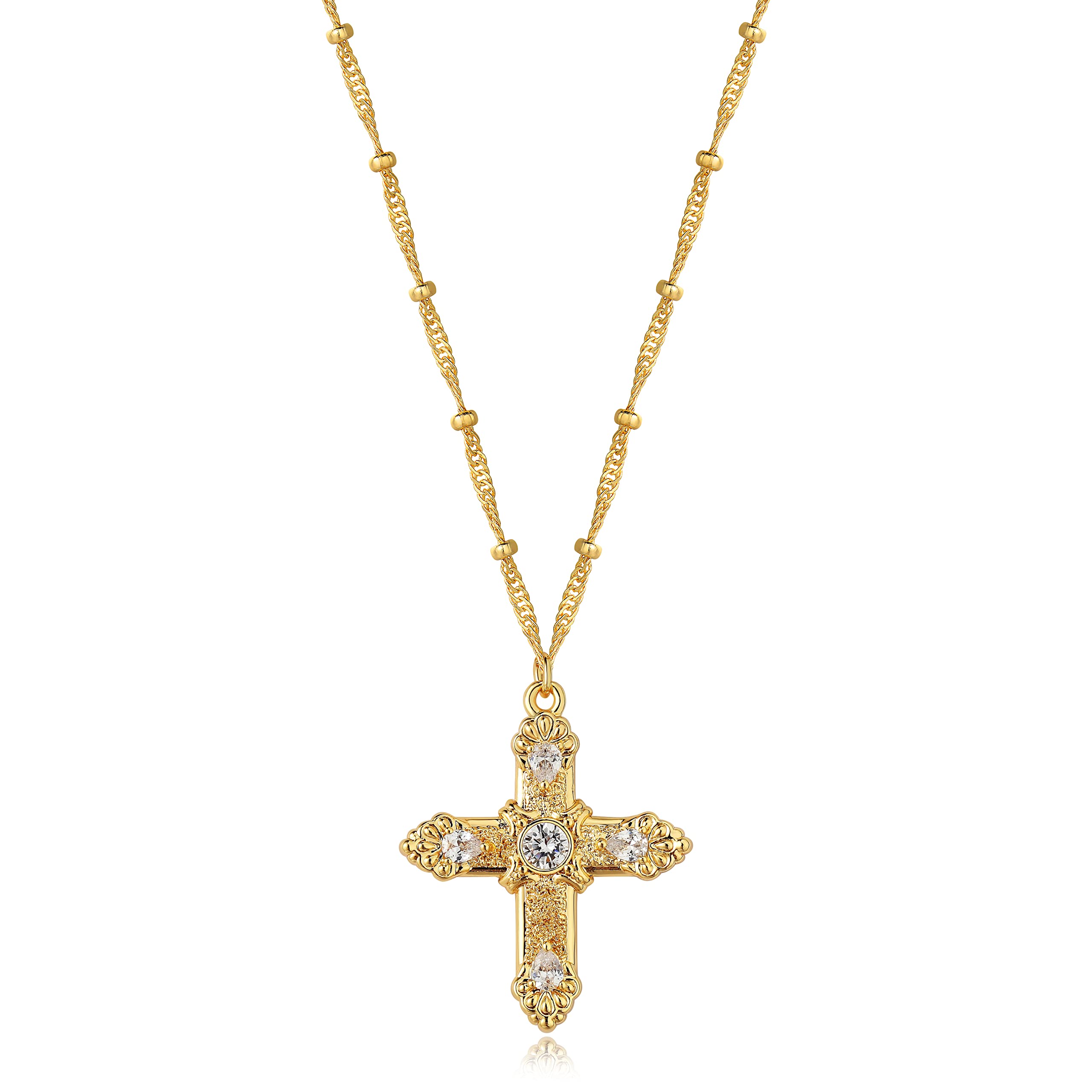 BENEIGE 14K Gold Plated Cross Necklace for Women & Men - Dainty Celtic Cross Pendant with Cubic Zirconia, Simple Chain Jewelry for Everyday Wear, Gifts & Special Occasions