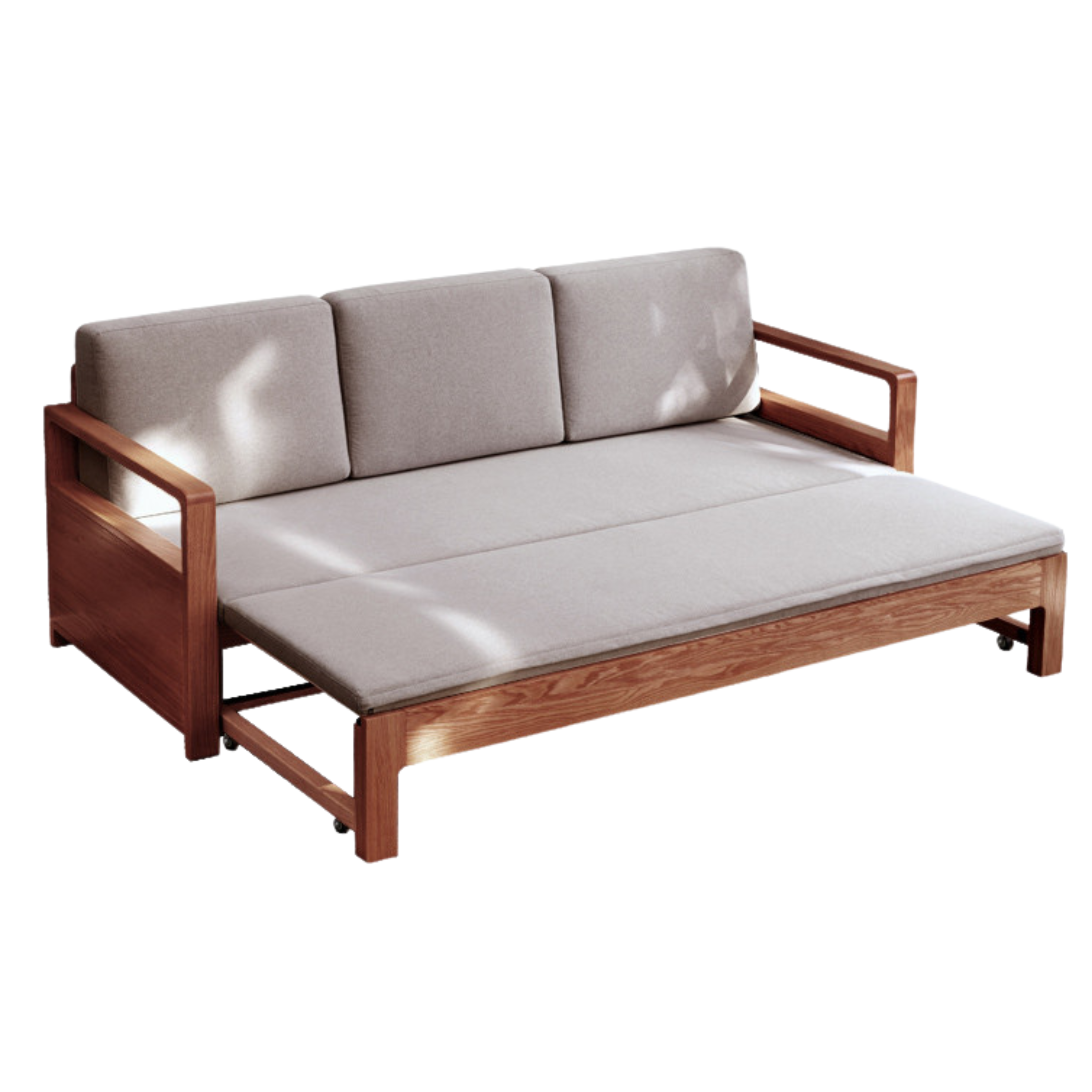 Oak Solid Wood Folding Storage Sofa Bed - Convertible Guest Bed & Space-Saving Furniture for Small Apartments, Living Rooms & Dorm Rooms