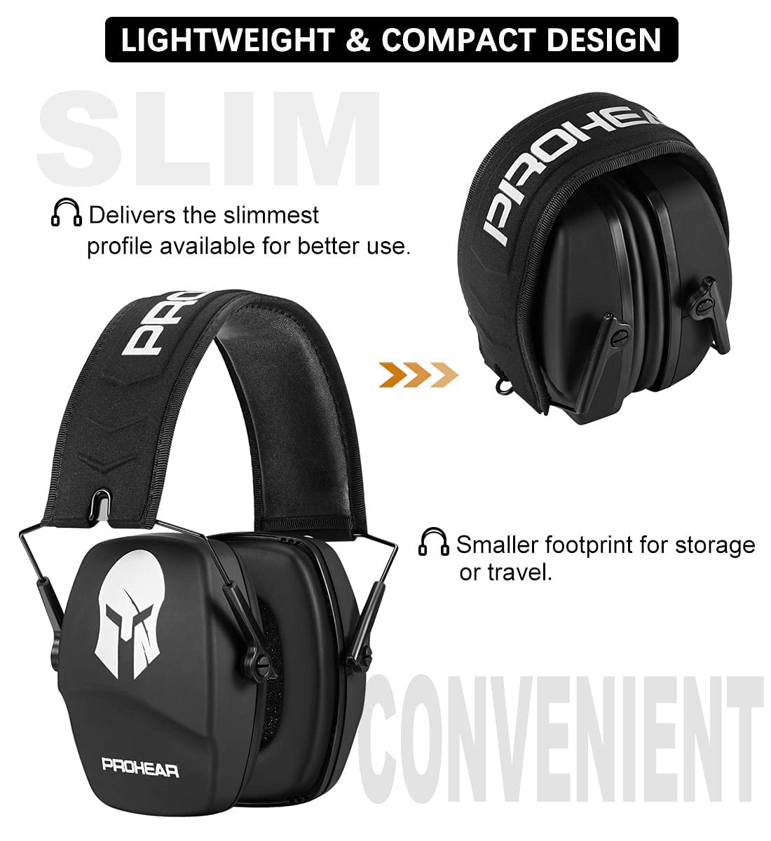 PROHEAR 016 NRR 26dB Shooting Earmuffs - Noise Reduction Safety Ear Protection for Gun Range, Hunting & Outdoor Sports | Slim Foldable Design with Low-Profile Earcups | Perfect for Shooting Practice, Hunting Trips & Loud Machinery Work