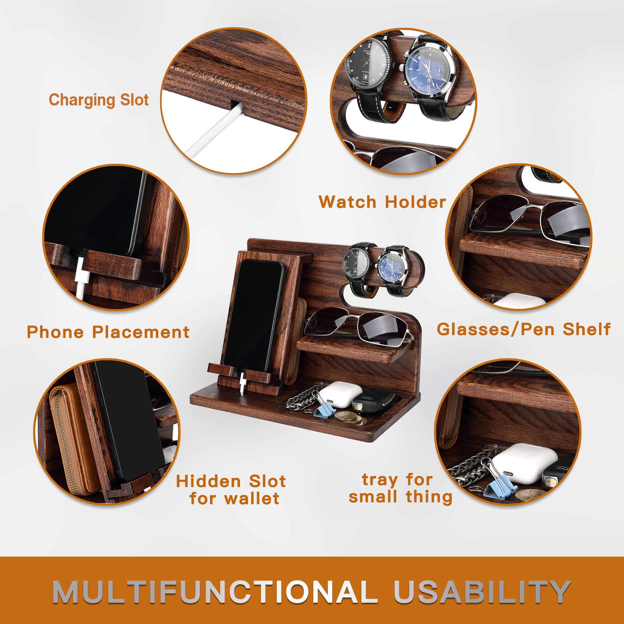 JulStar Custom Engraved Phone Dock - Personalized Gift for Dad, Husband, Father's Day, Birthday - Wooden Charging Station for iPhone, Samsung - Perfect for Office, Home Desk, Nightstand