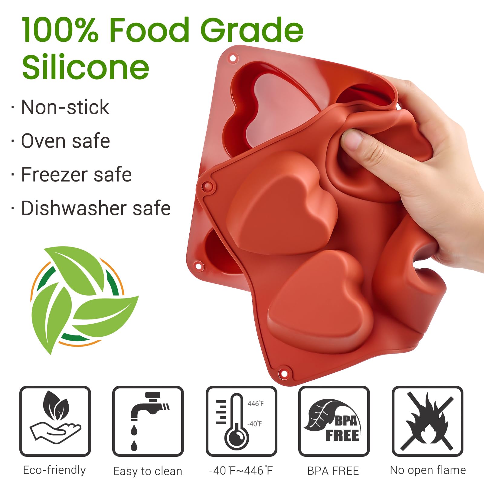 JOERSH 2-Piece Heart Shaped Silicone Chocolate Molds - 8-Cavity Non-Stick Baking Pans for Brownies, Cheesecakes, Puddings & Jelly - Perfect for Valentine's Day, Weddings & Romantic Dessert Making