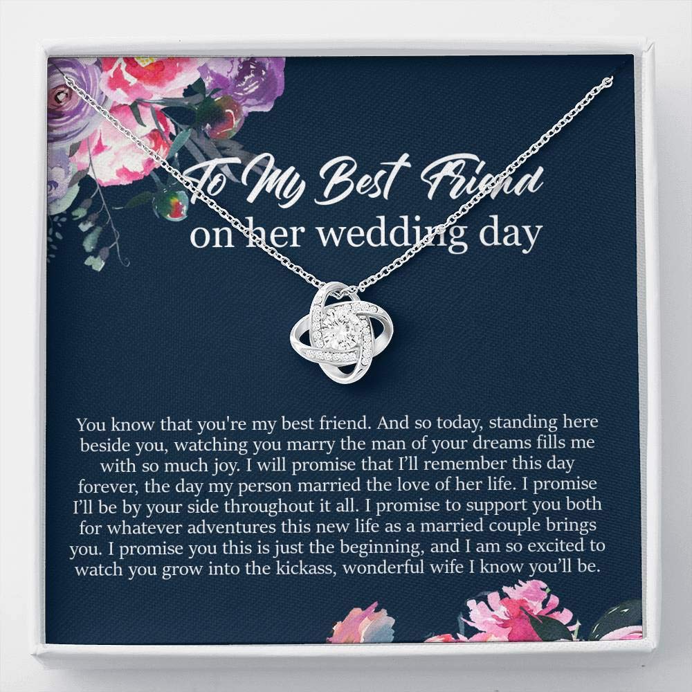 Friend to Bride Necklace Gift with Message Card - Sterling Silver Wedding Jewelry for Bride - Best Bridal Party Gift for Maid of Honor - Perfect for Wedding Day & Bridal Shower Gifts