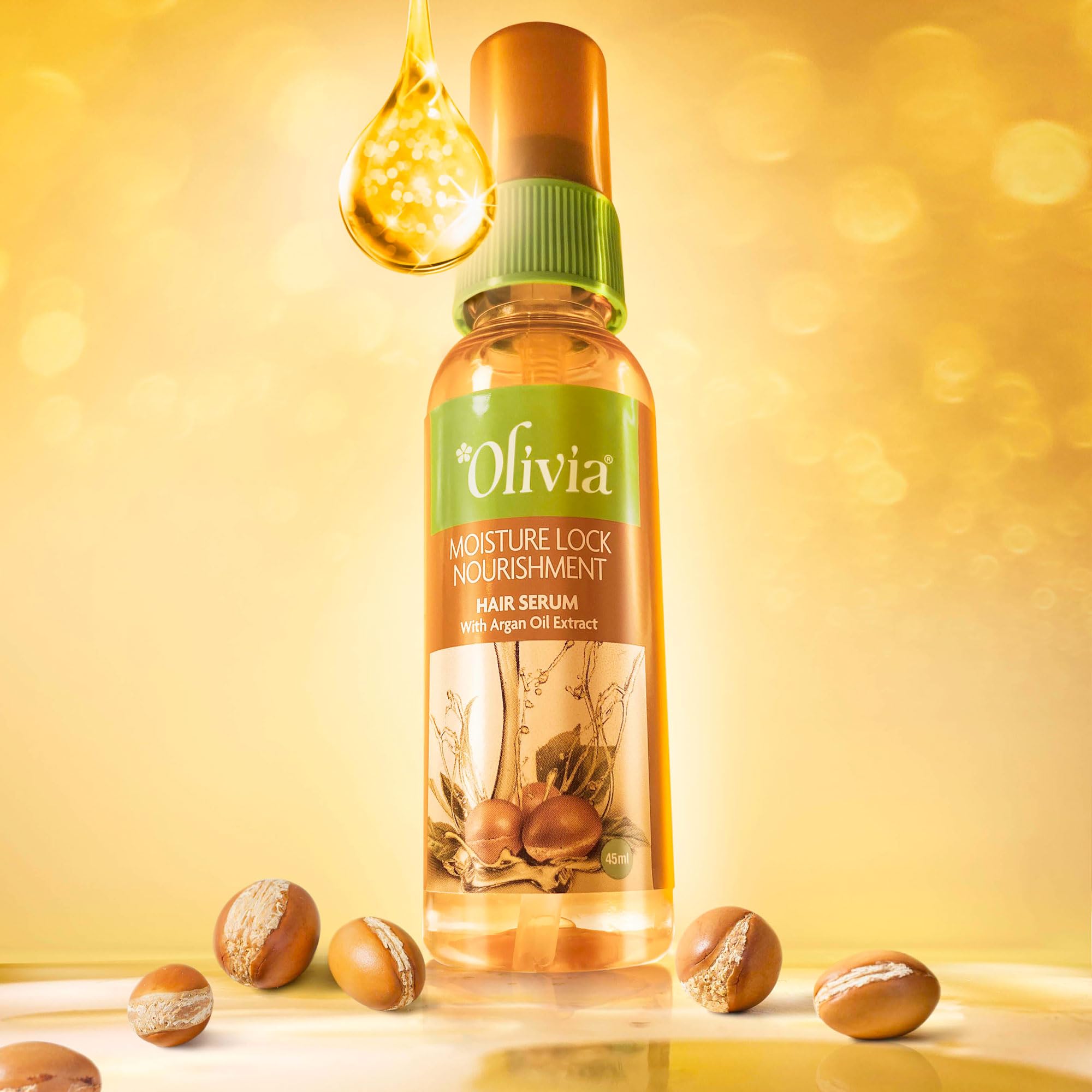 Olivia Moisture Lock Nourishing Hair Serum with Argan Oil Extract - 45ml for Smooth, Frizz-Free, Shiny & Tangle-Free Hair | Perfect for Dry, Damaged Hair & Daily Styling Protection