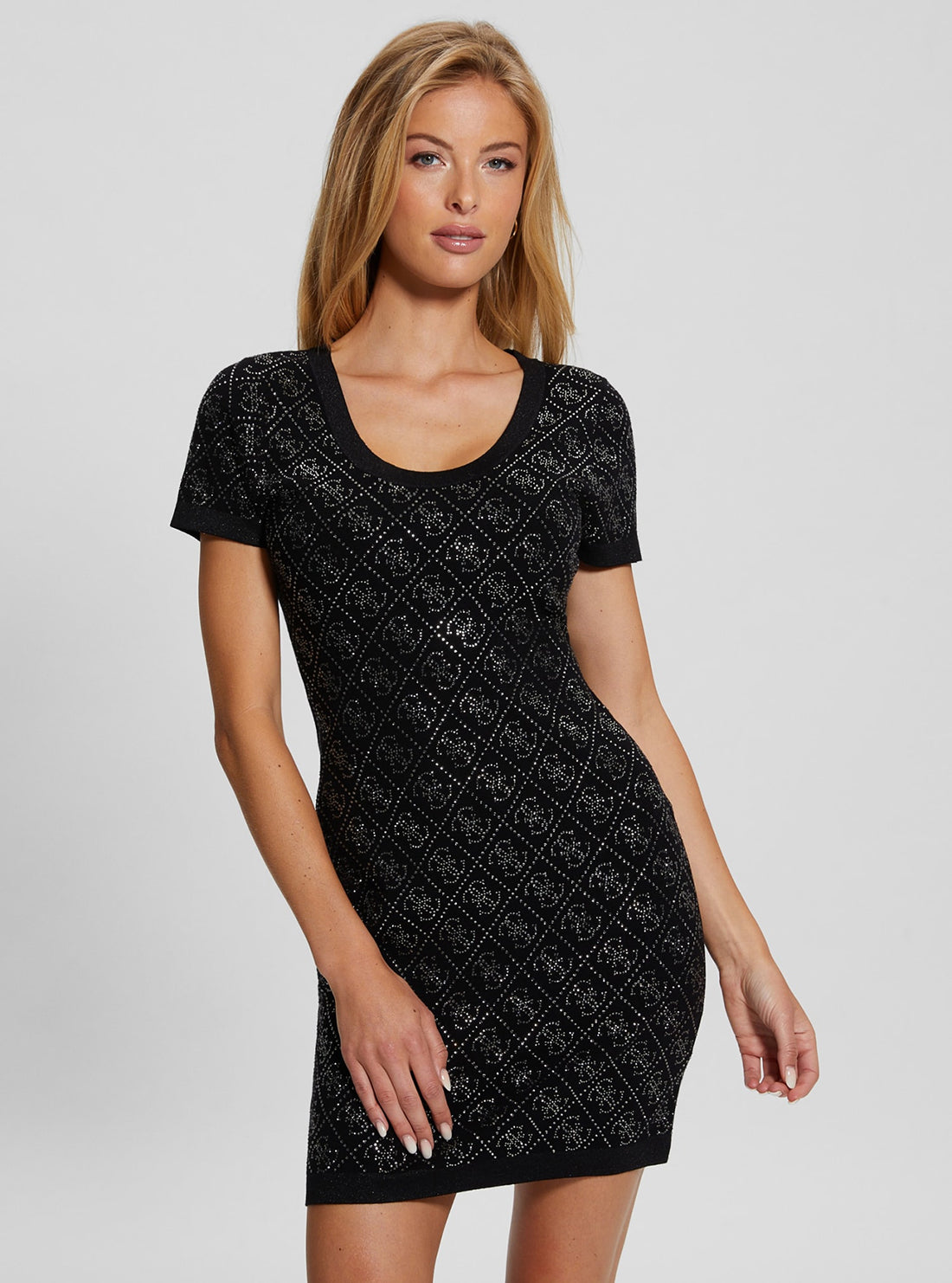 Black Paige 4G Logo Knit Mini Dress for Women - Stylish Casual Bodycon Dress for Party, Date Night & Summer Outfits