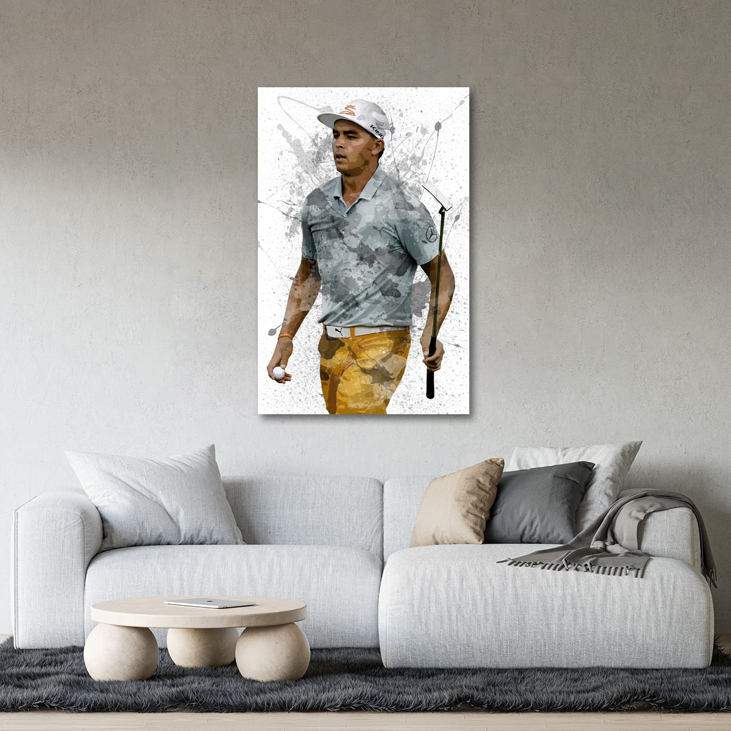 Rickie Fowler Golf Wall Art - Modern Canvas Prints for Living Room & Office Decor - Large Size Wooden Framed Poster Set (3 Piece Medium) - Perfect for Sports Fans, Man Cave, and Home Interior Design