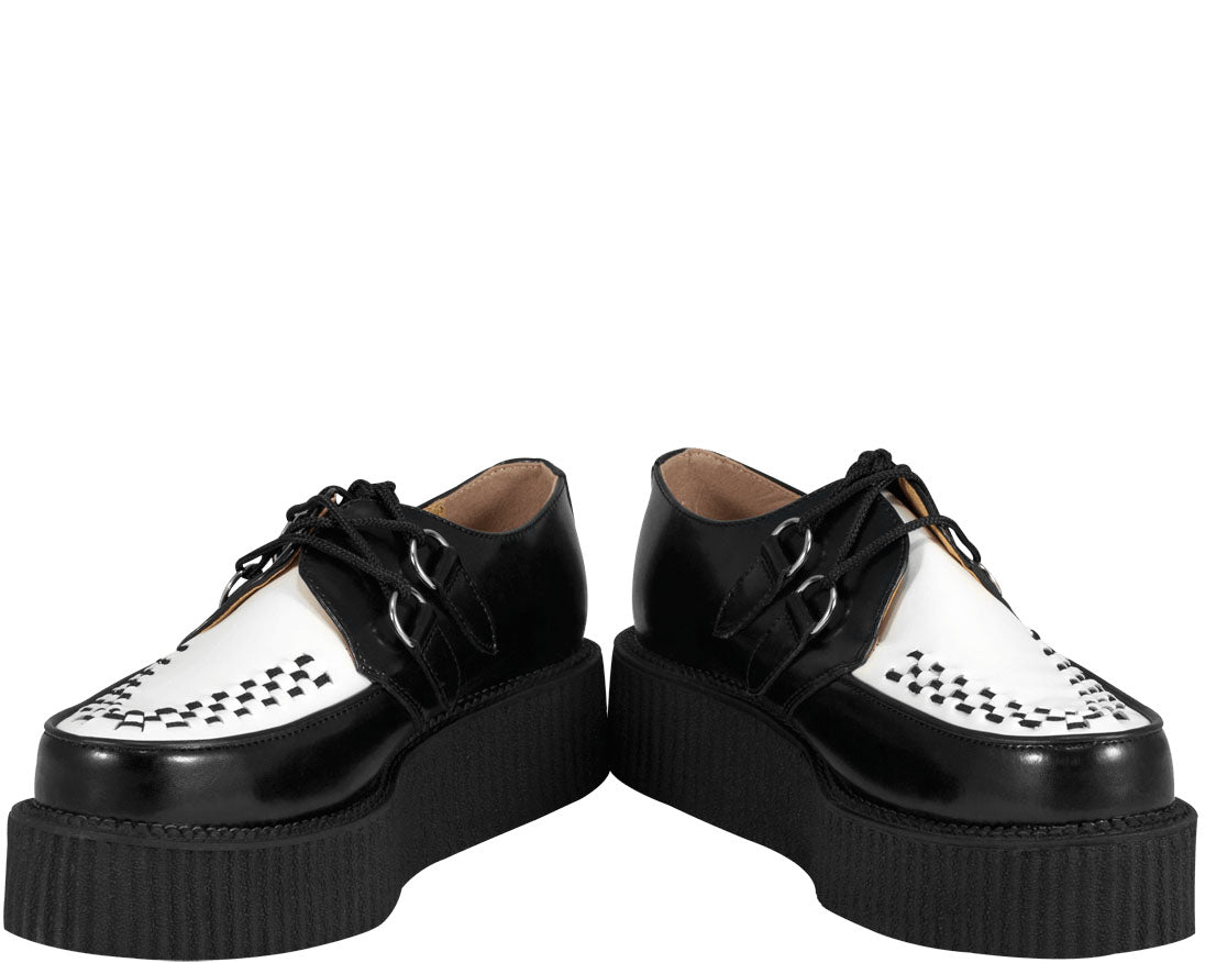 T.U.K Black & White Rude Boy Viva Mondo Creeper Shoes - Punk Rock Unisex Platform Sneakers for Concerts, Streetwear & Alternative Fashion