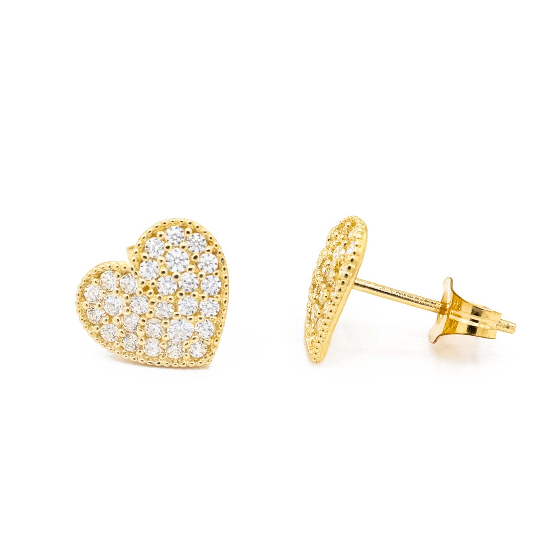 14K Gold Heart CZ Stud Earrings 7.5MM - Dainty Cubic Zirconia Jewelry for Women - Perfect for Valentine's Day, Anniversary Gifts & Everyday Wear