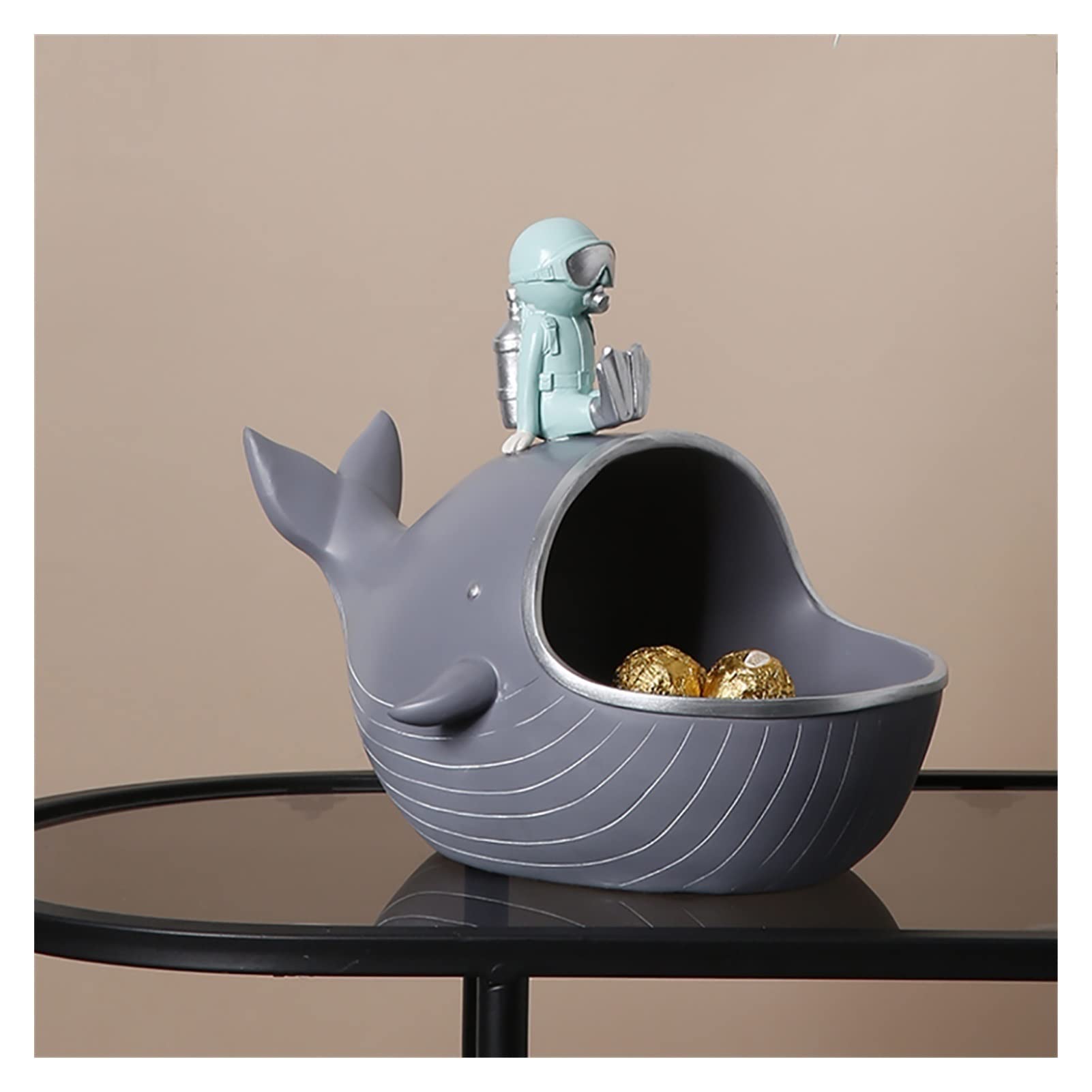 LEIYAN Resin Whale Key Holder Bowl - Stylish Jewelry & Key Organizer with Animal Statue Design, Decorative Desktop Candy Dish for Home & Office (Gray) | Perfect for Entryway, Bedroom, or Gift Giving